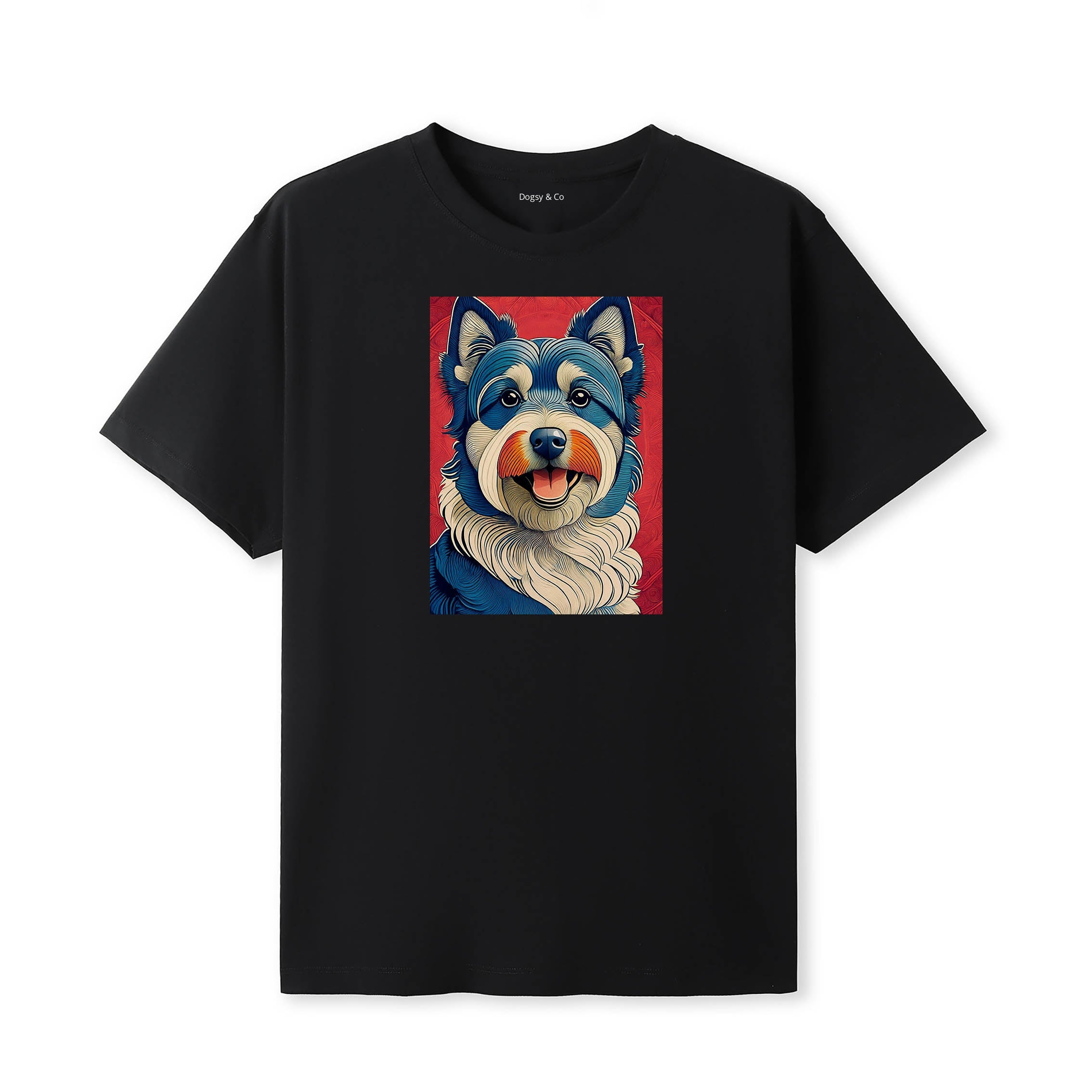 Australian Terrier Hokusai Dog Portrait T-Shirt Black