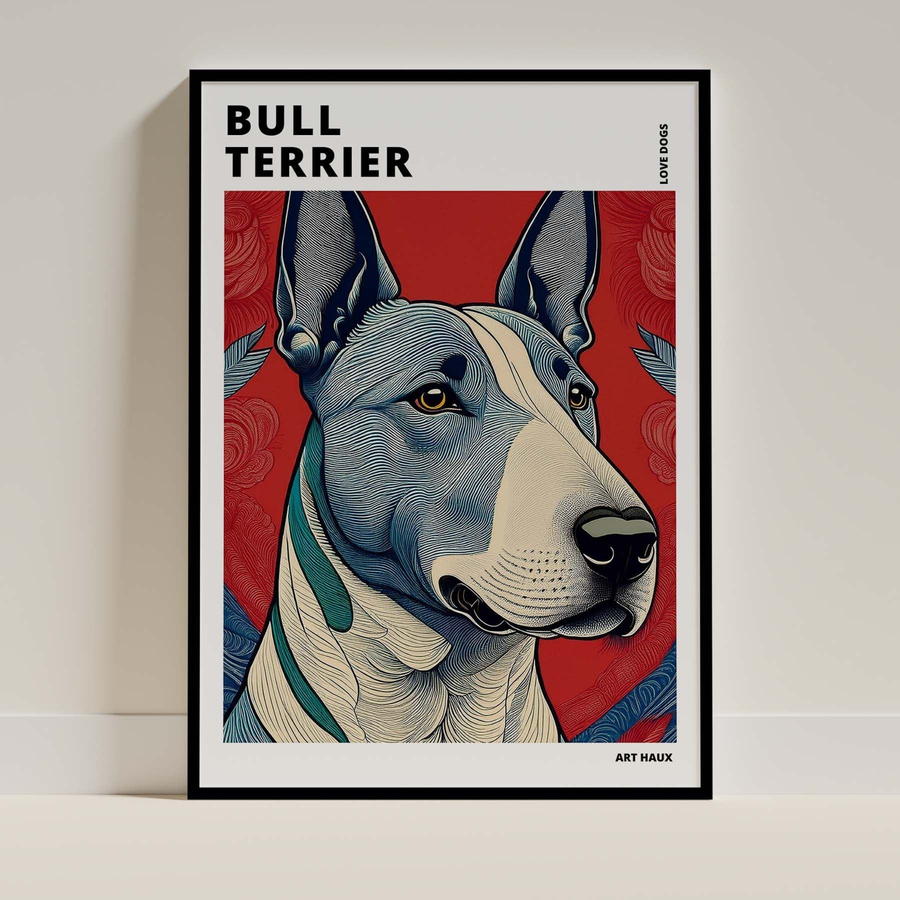 Bull Terrier Hokusai Japanese Inspired Dog Series with Text image 0