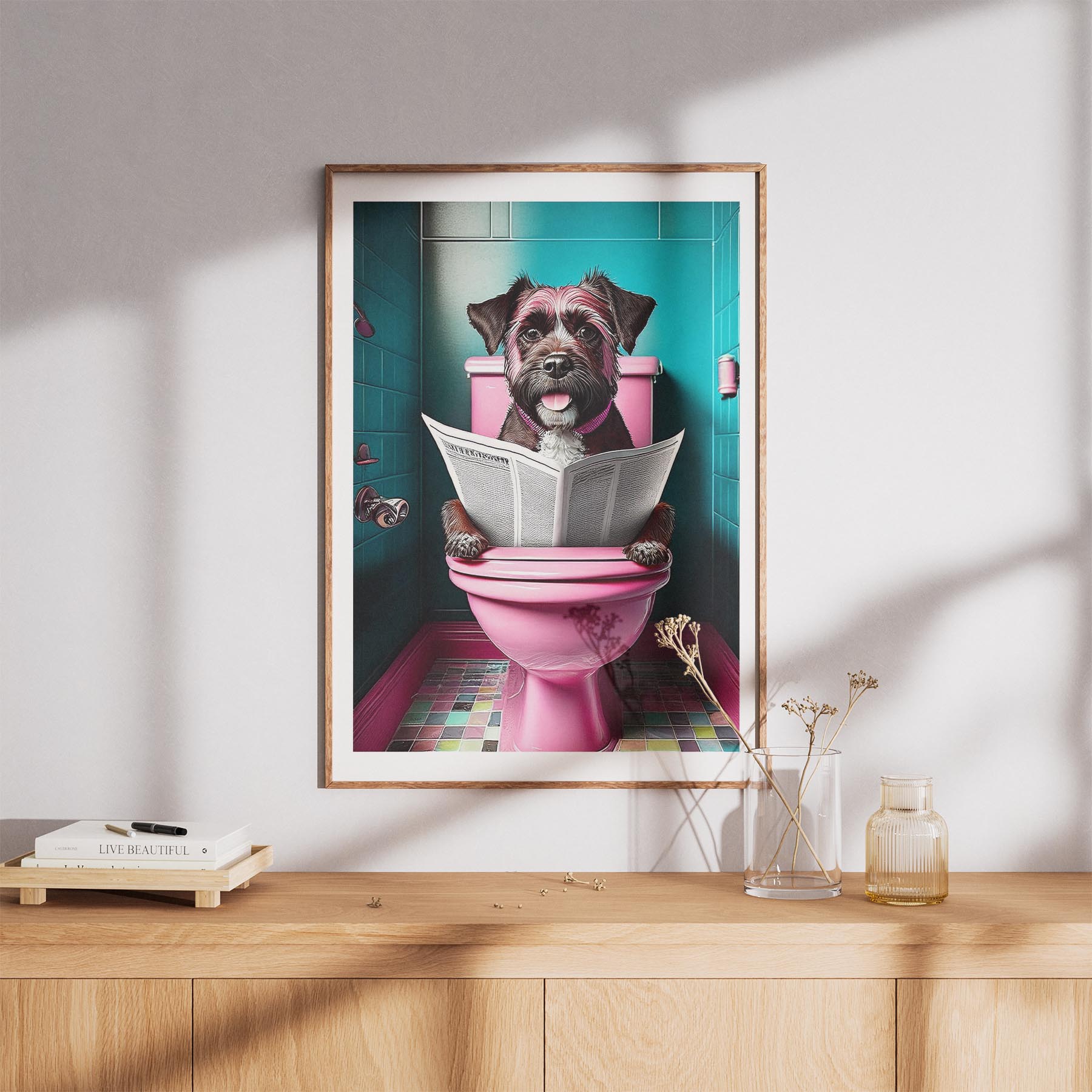 Border Terrier Toilet Dogs PInk and Turquise image 8