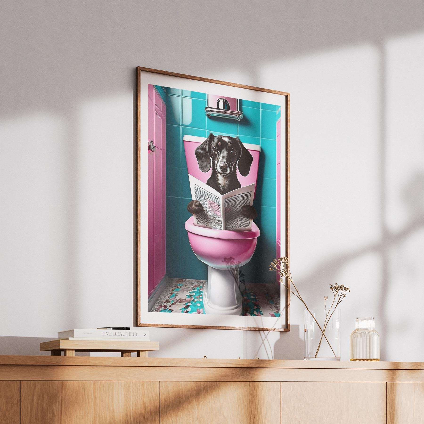 Dachshund Toilet Dogs PInk and Turquise image 5