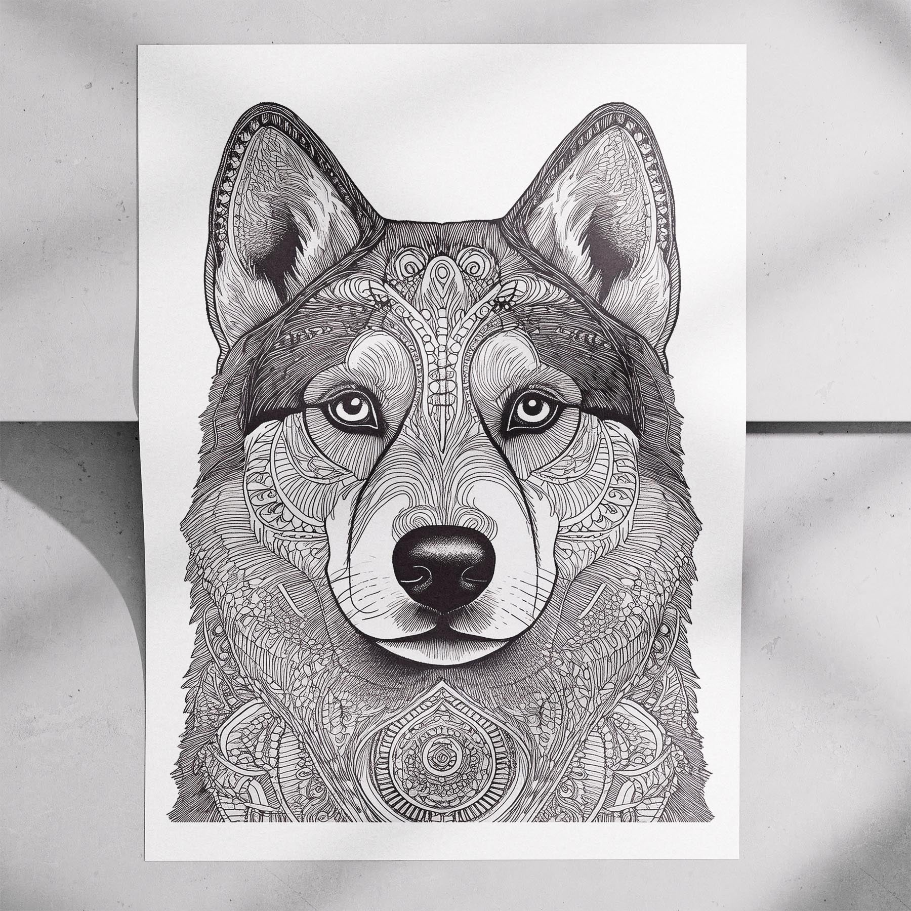 Siberian Husky Mandala Black and White Dog Series image 7