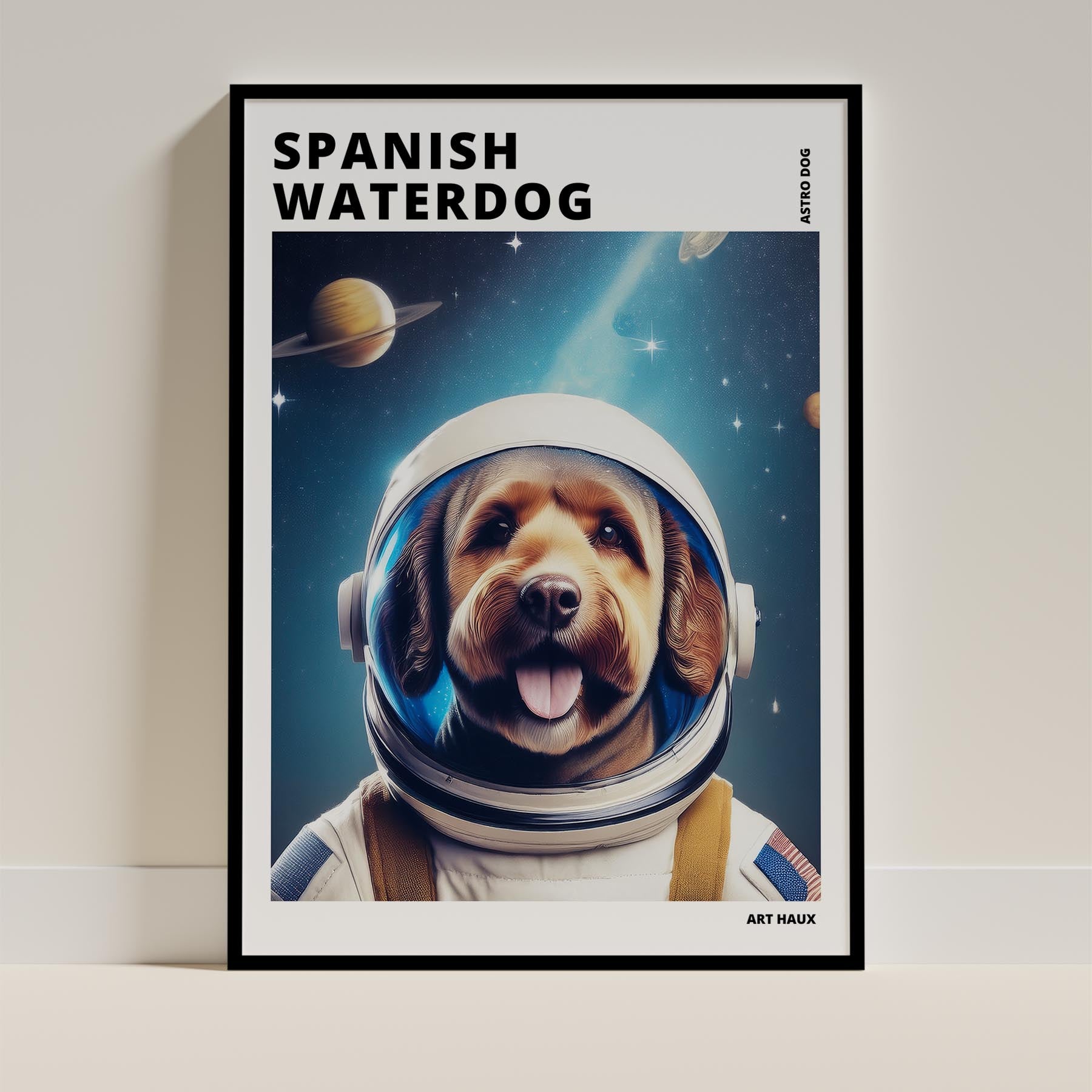 Spanish Water Dog Astronaut Dog Series with Text Astro Dog image 0