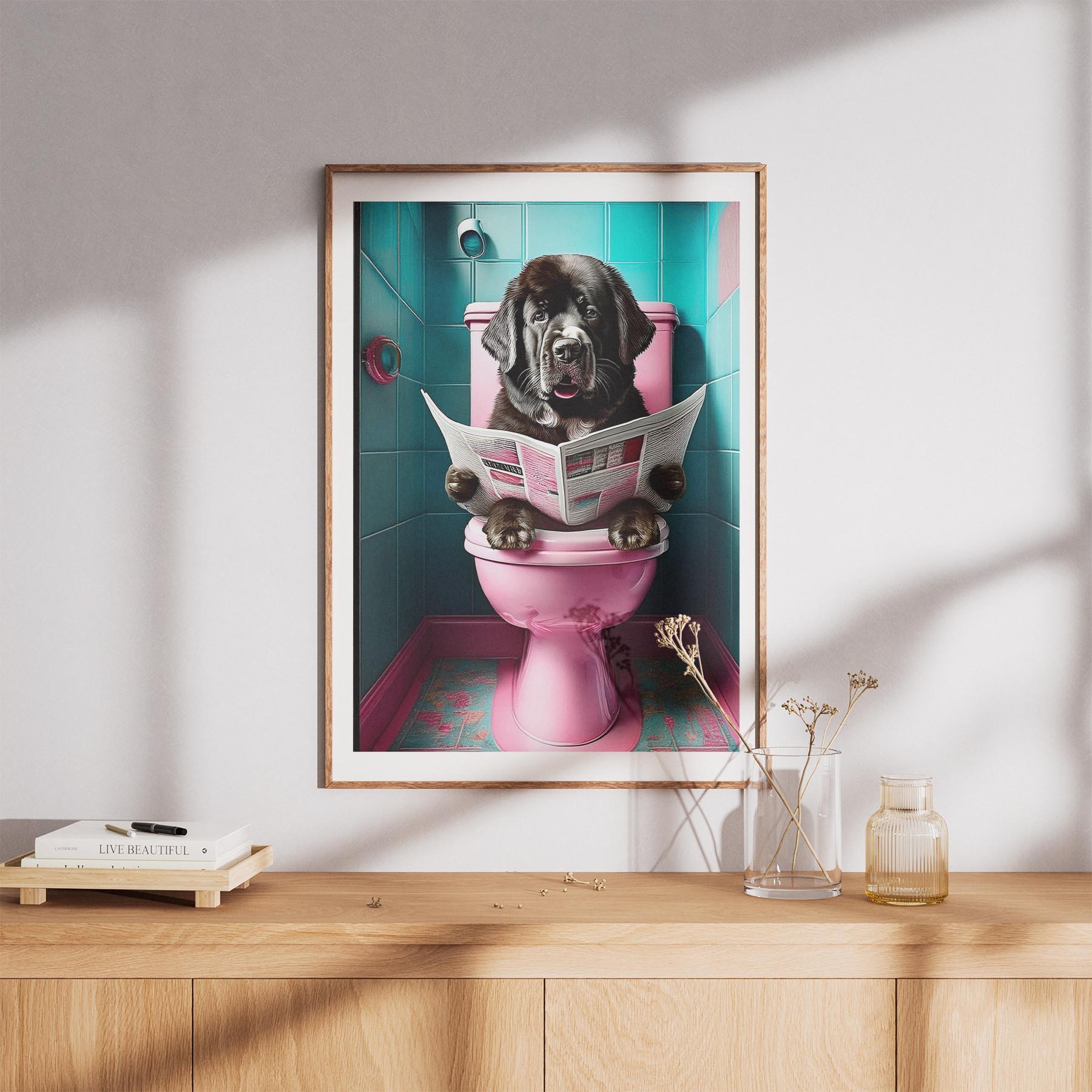 Newfoundland Toilet Dogs PInk and Turquise image 8