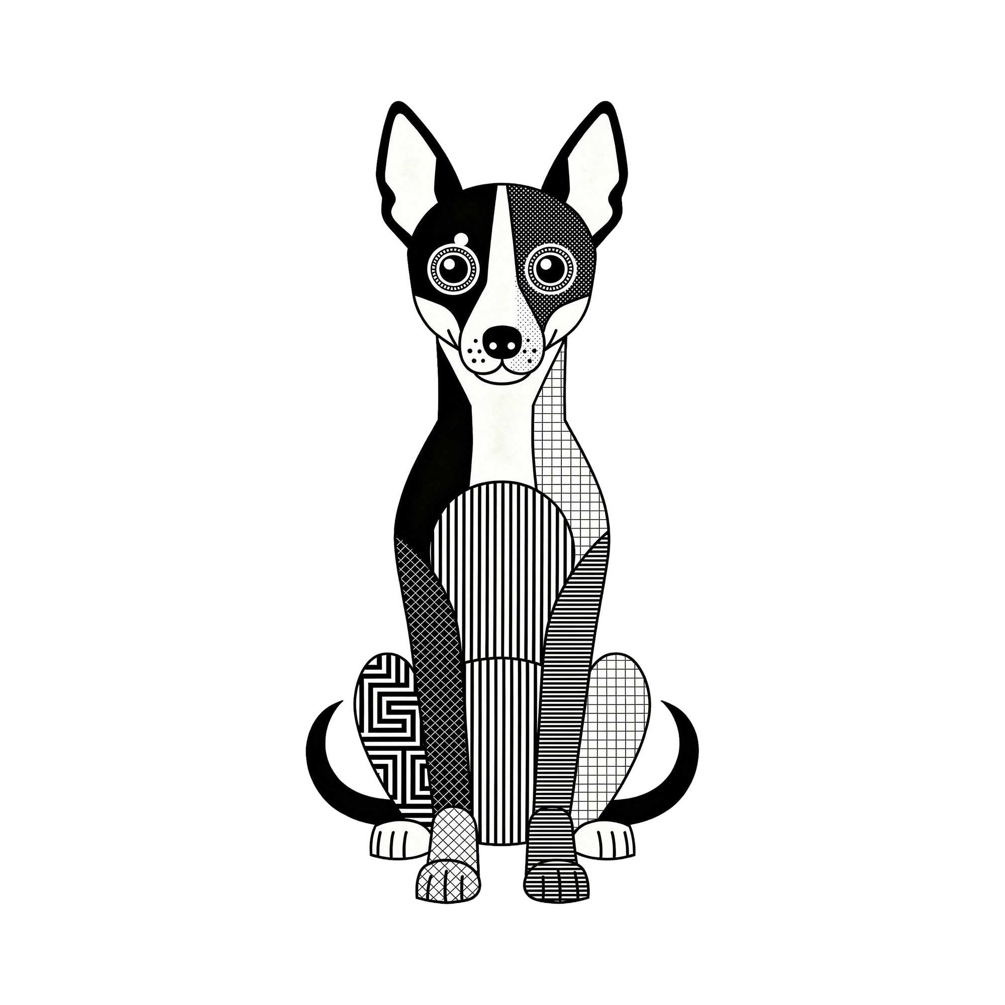 Basenji Geometric Line Art - White