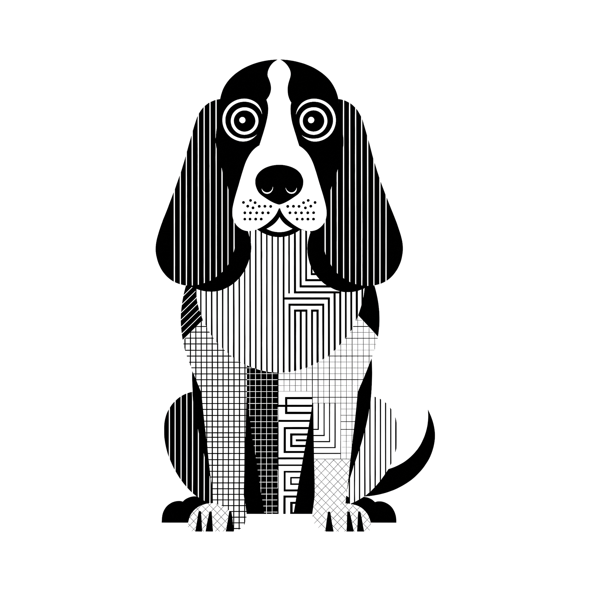 Basset Hound Geometric Line Art - White