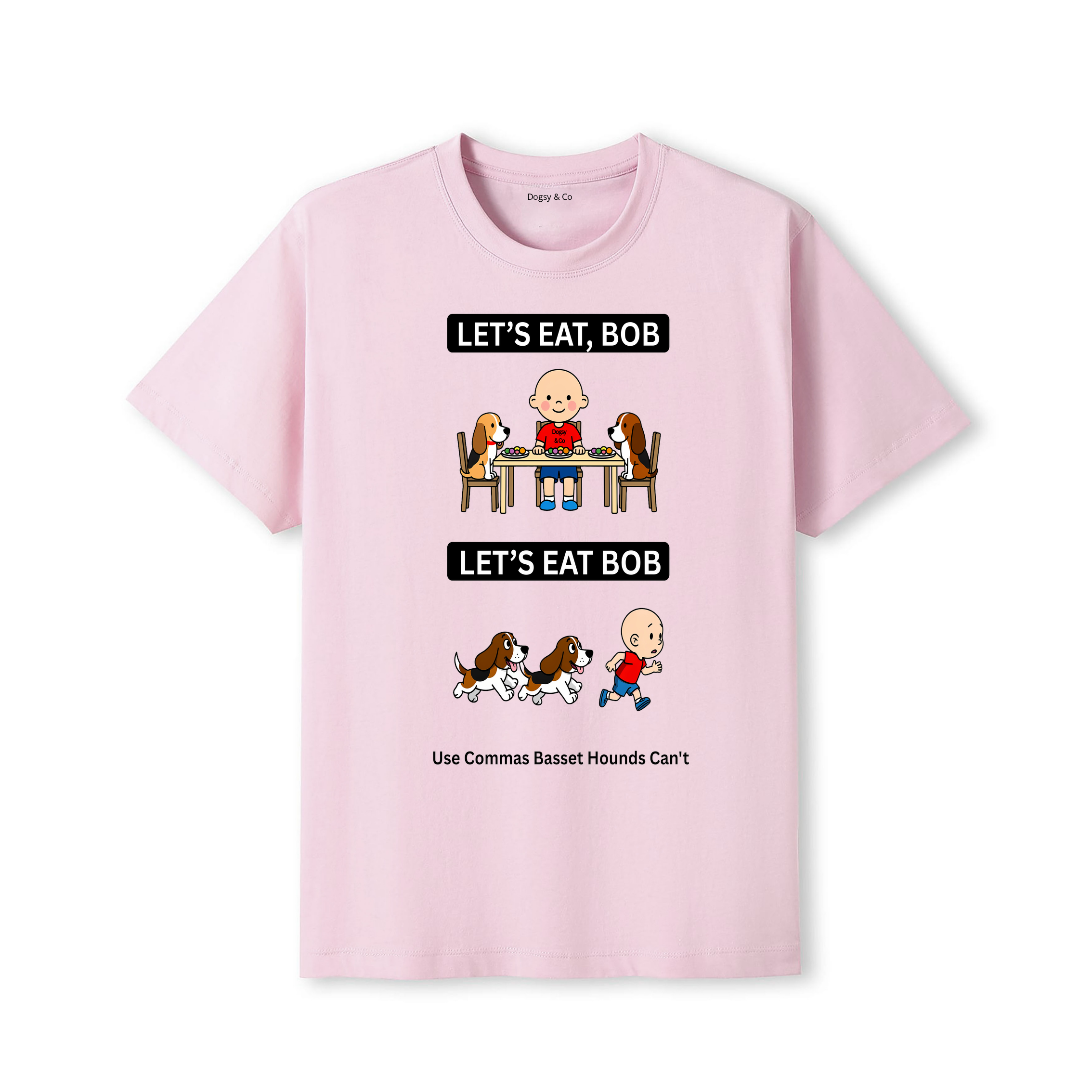 Basset Hound Let's Eat Bob T-Shirt - dusty pink