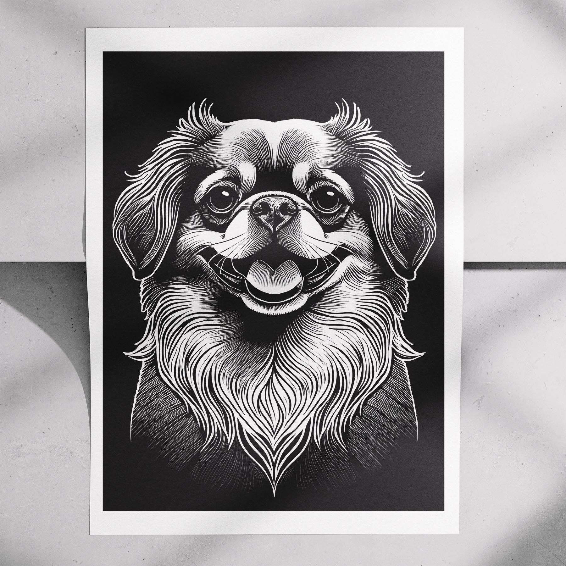 Pekingese Line Dog Series in Black and White image 7