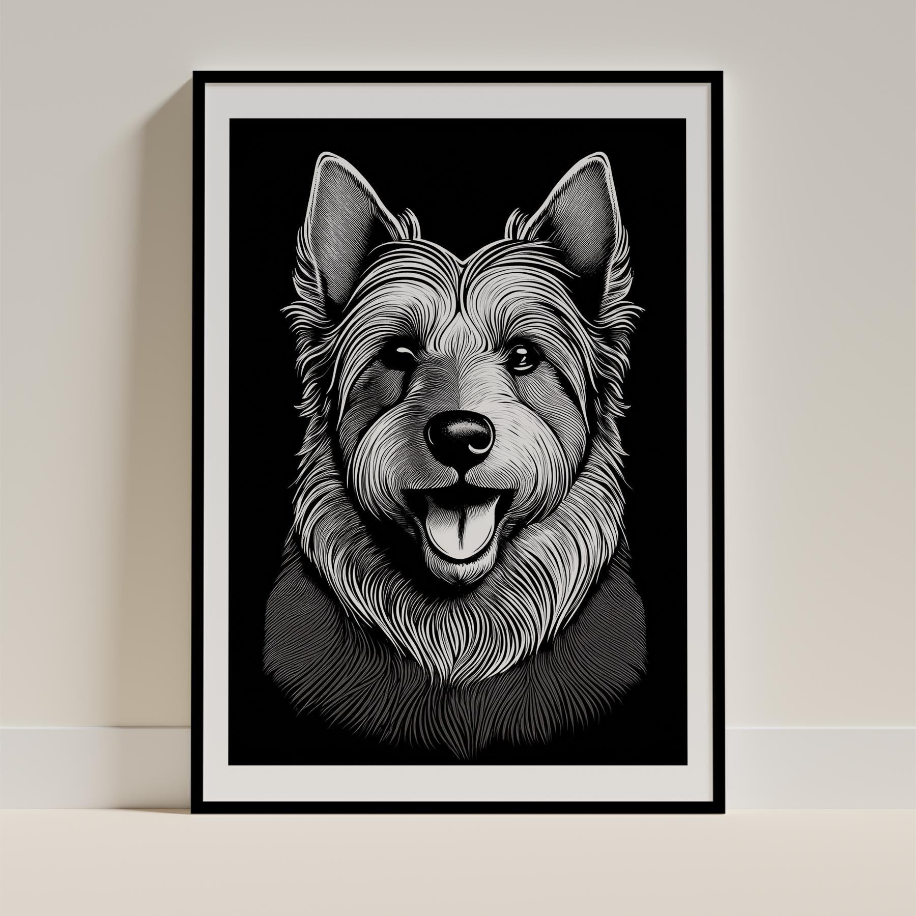 Australian Terrier Line Dog Series in Black and White image 0