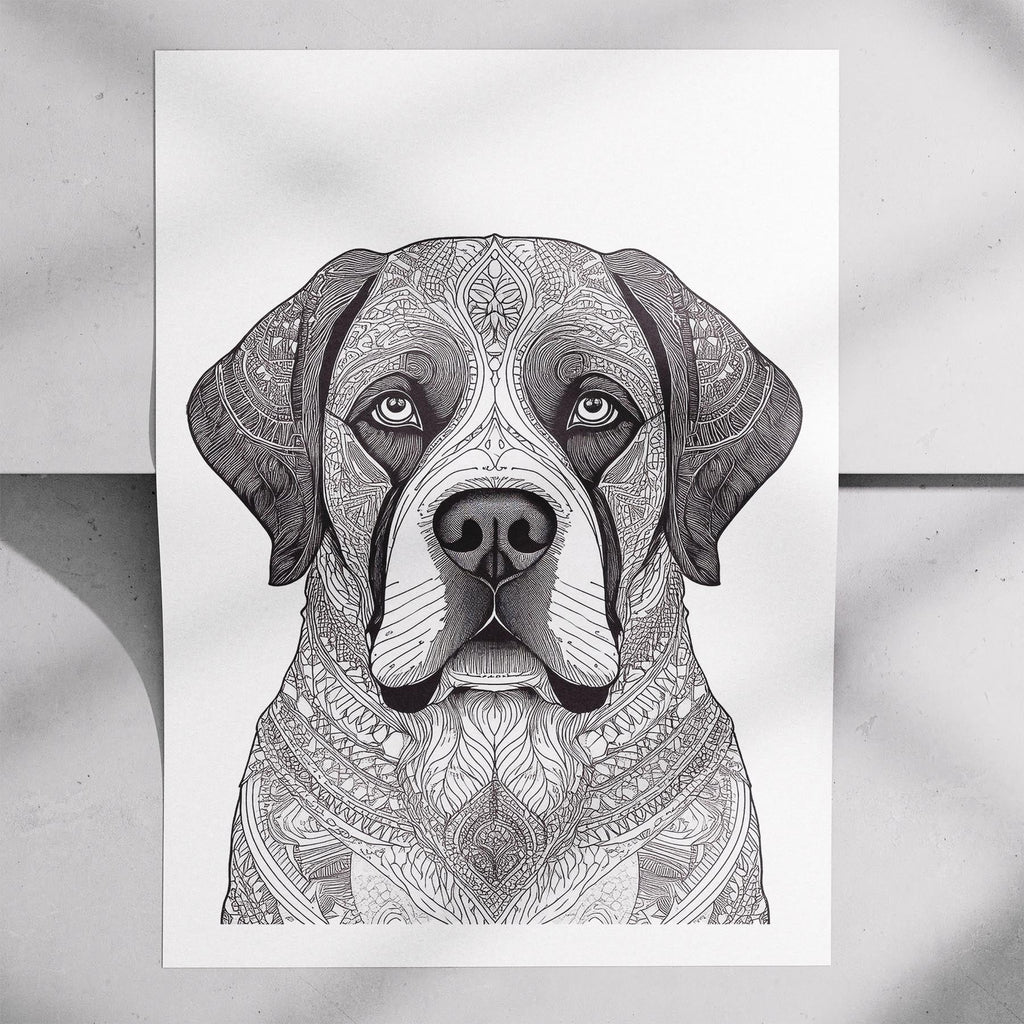 Saint Bernard Mandala Black and White Dog Series image 7
