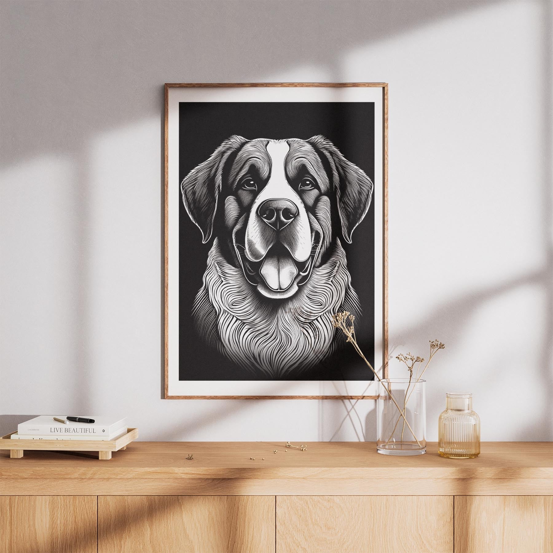 Saint Bernard Line Dog Series in Black and White image 8