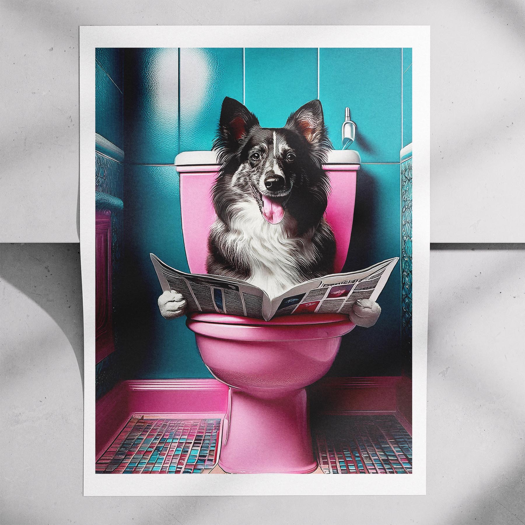 Shetland Sheepdog Toilet Dogs PInk and Turquise image 7