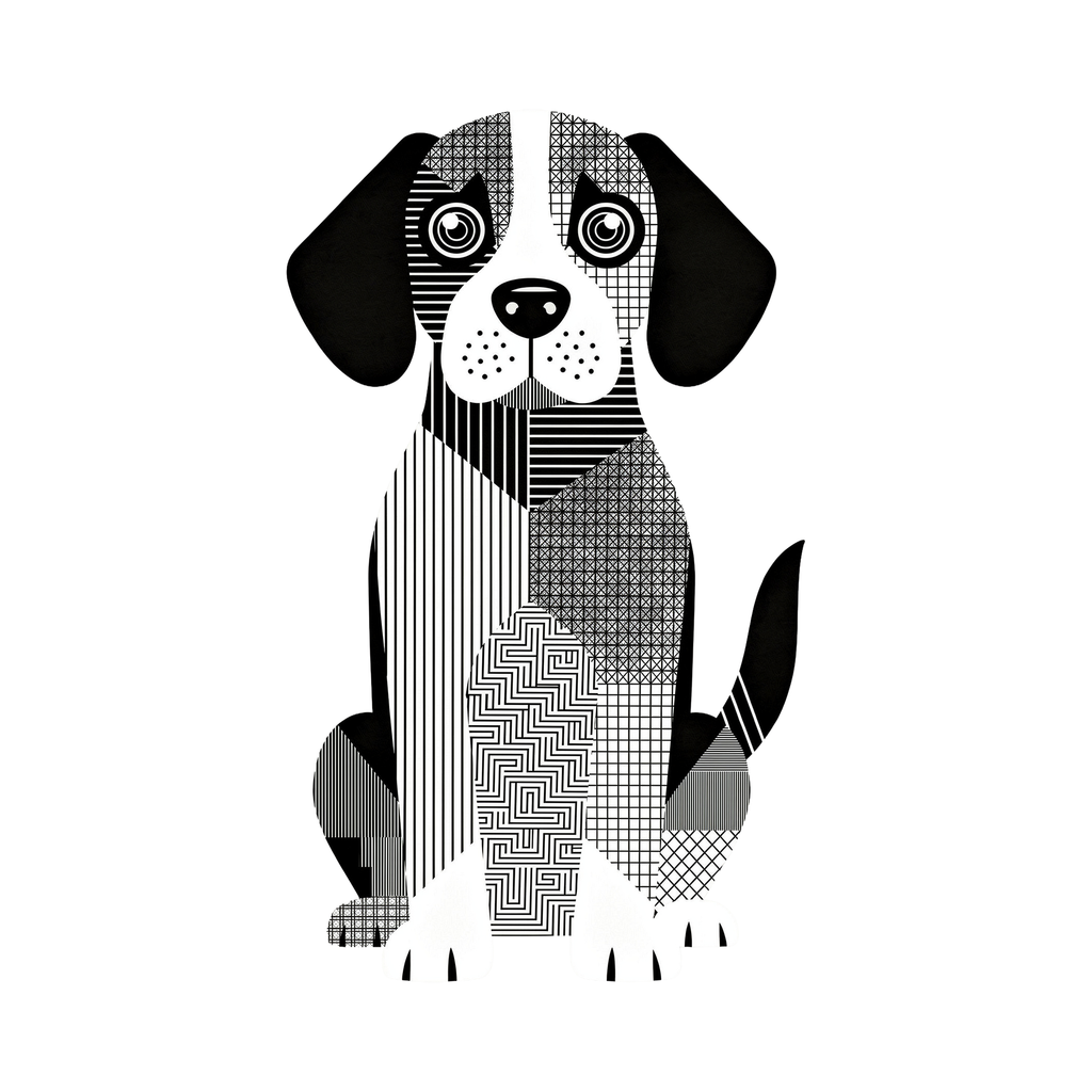 Beagle Geometric Line Art - White