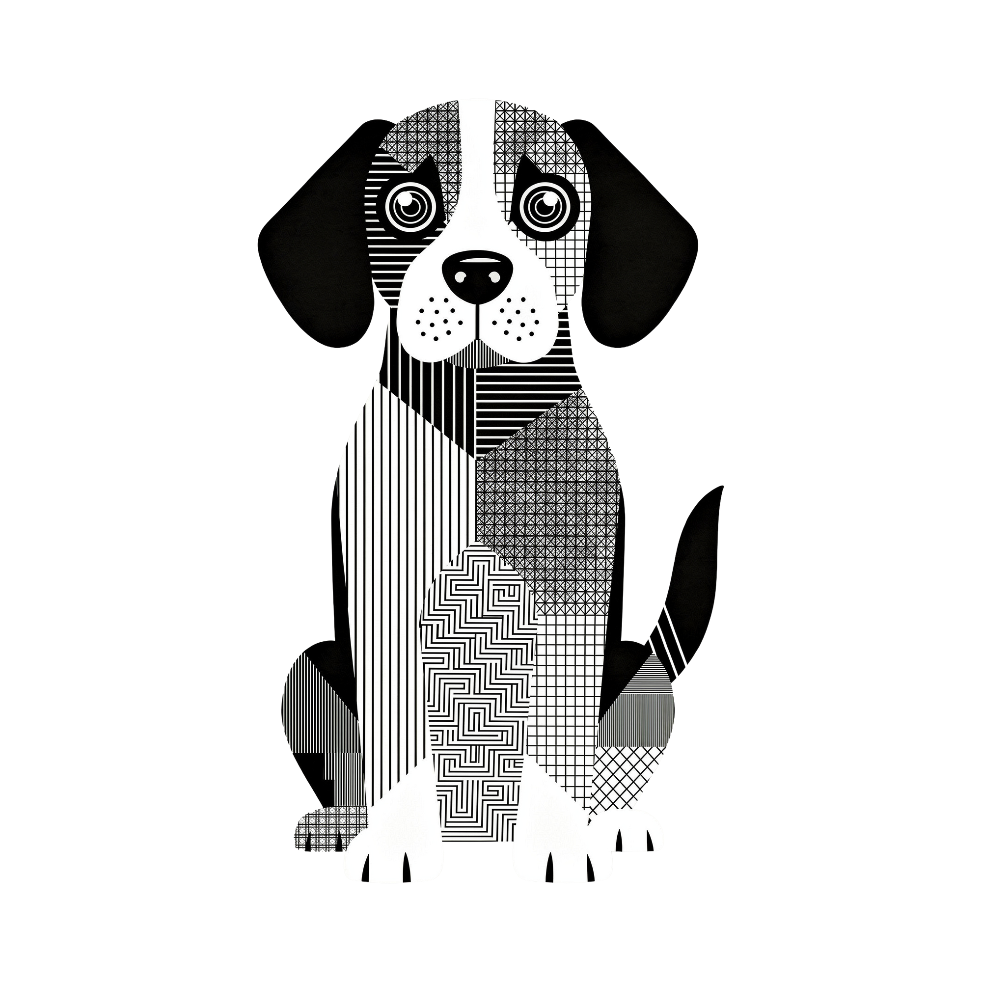 Beagle Geometric Line Art - White