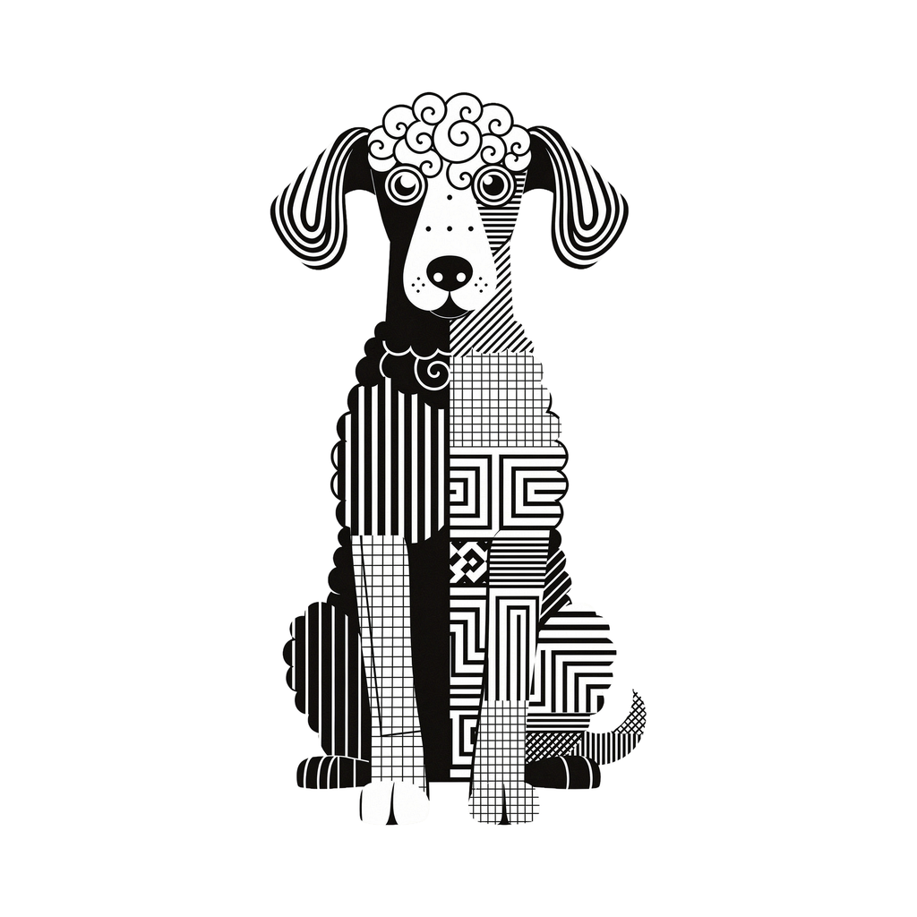Bedlington Terrier Geometric Line Art - White
