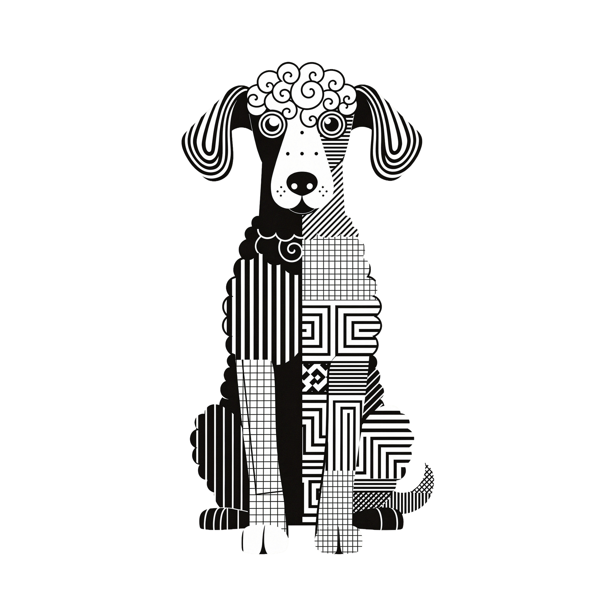 Bedlington Terrier Geometric Line Art - White