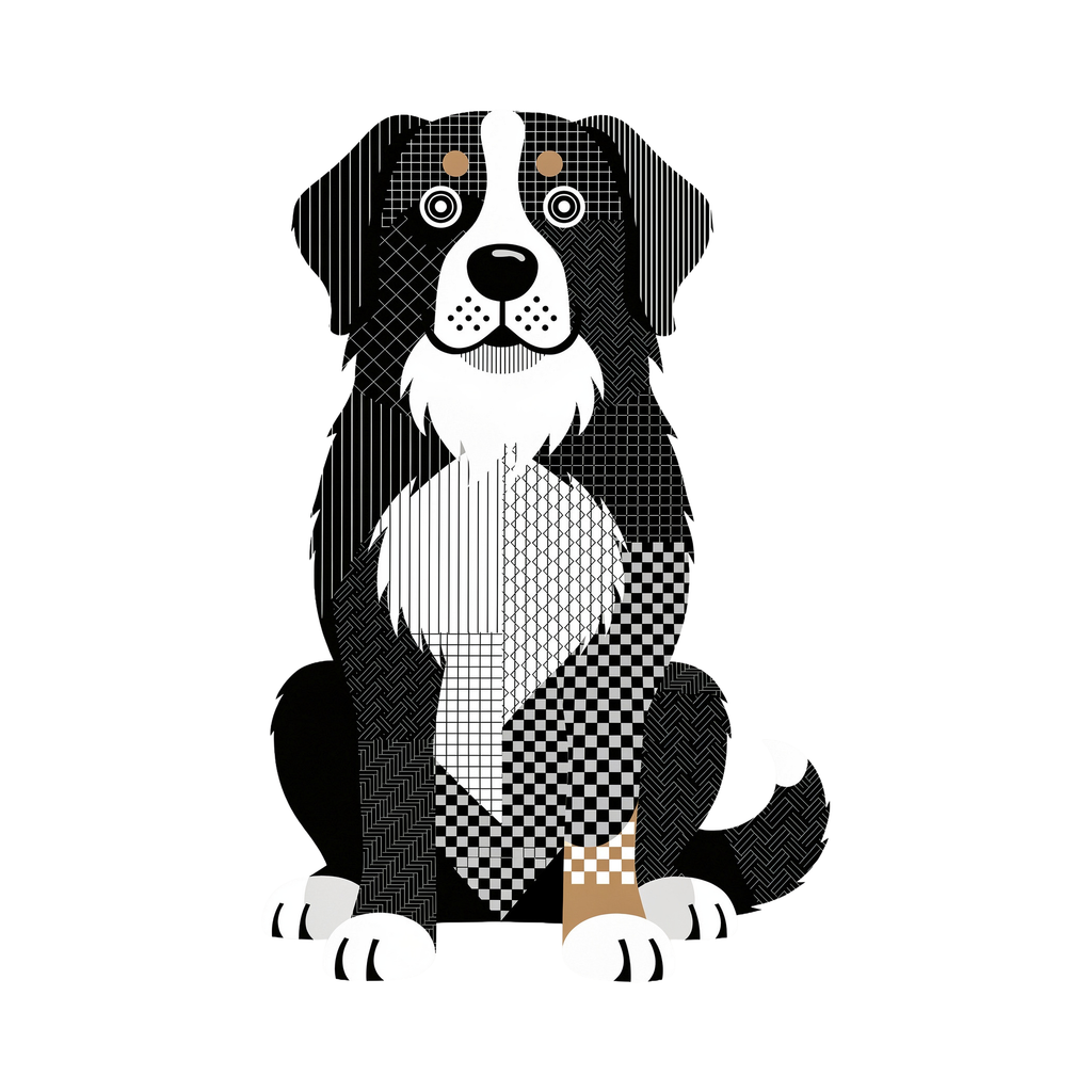 Bernese Mountain Dog Geometric Line Art - White