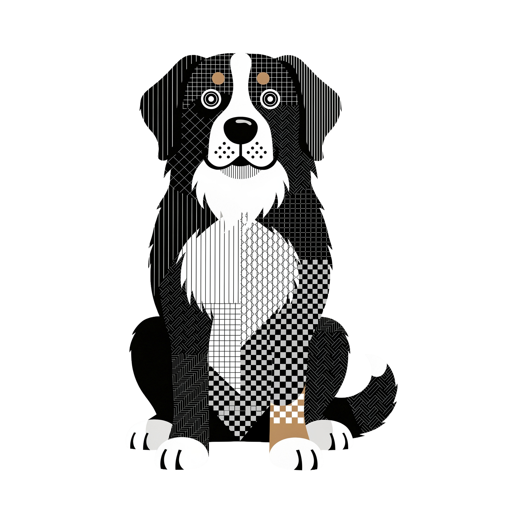 Bernese Mountain Dog Geometric Line Art - White
