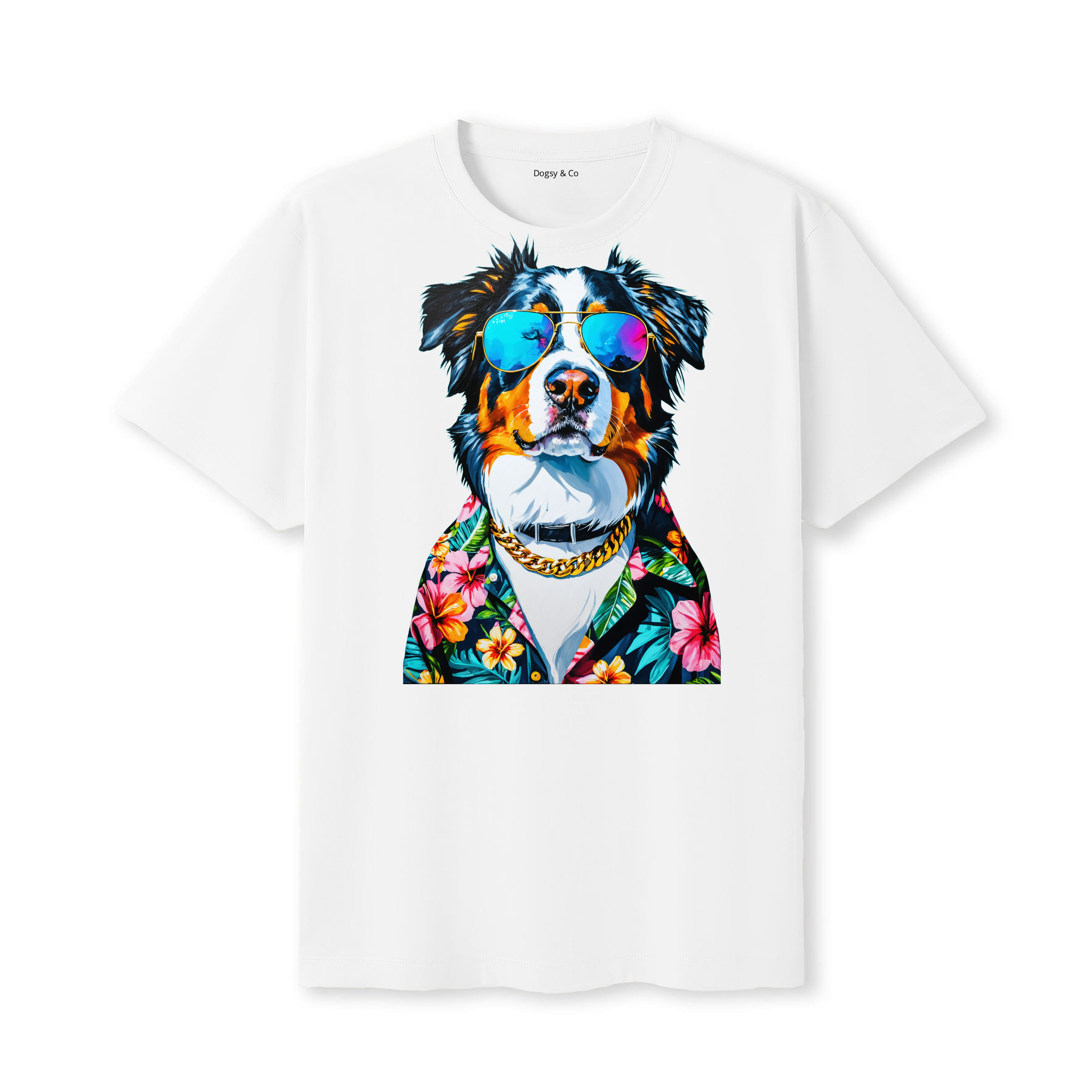 Bernese Mountain Dog Hawaii Dog T-Shirt - White
