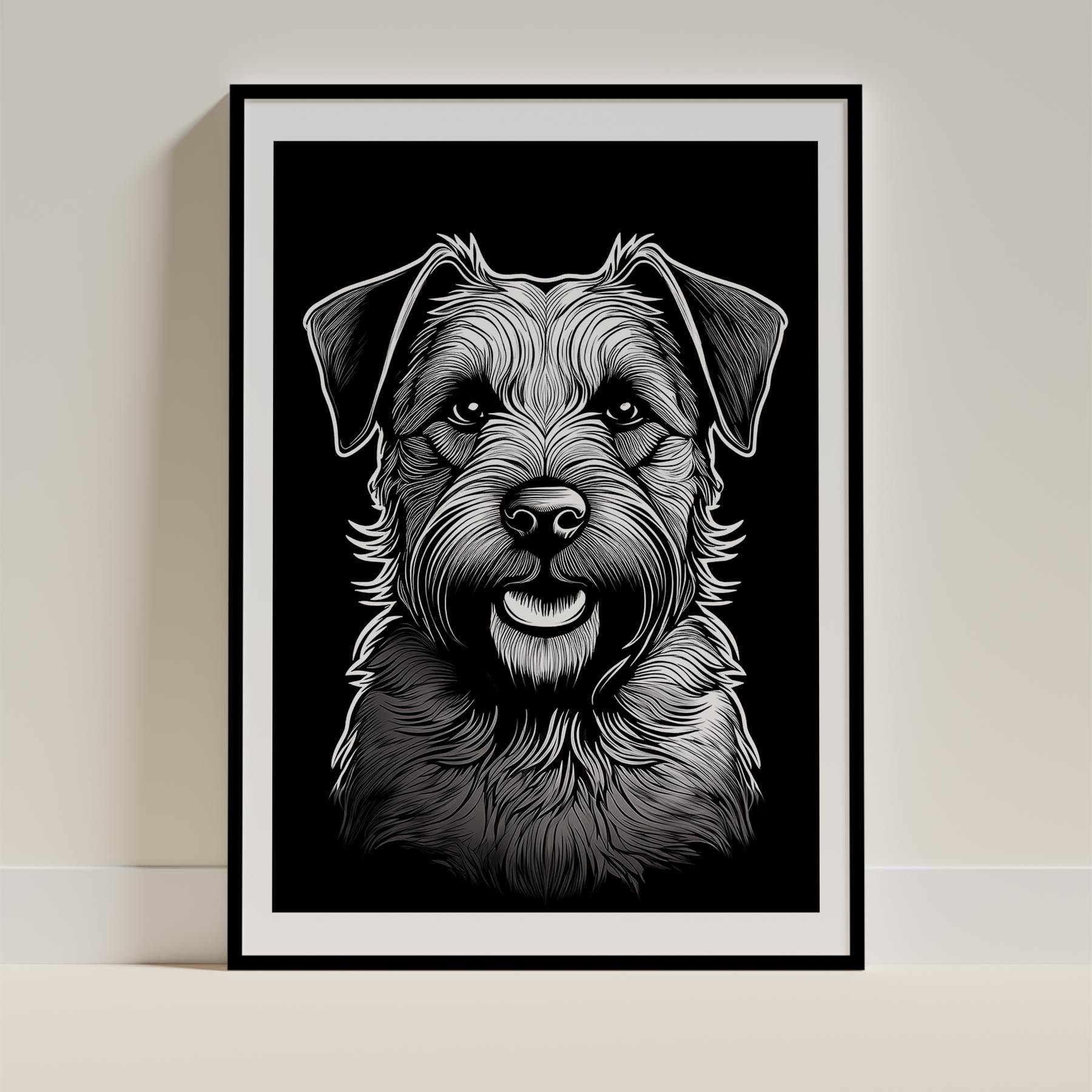 Border Terrier Line Dog Series in Black and White image 0