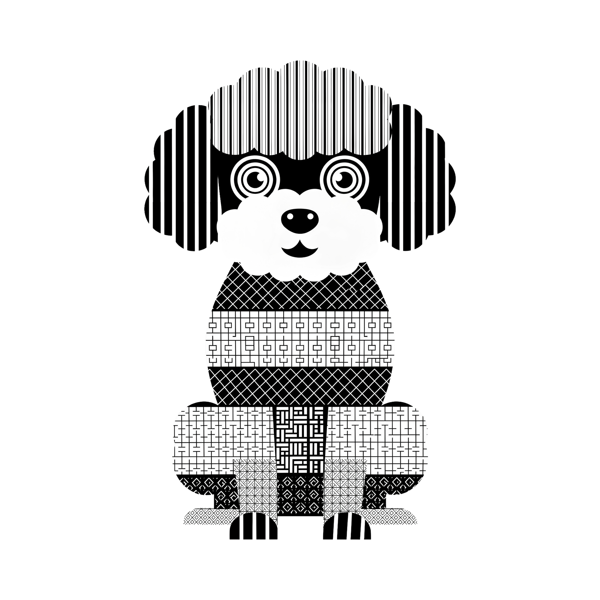 Bichon Frise Geometric Line Art - White