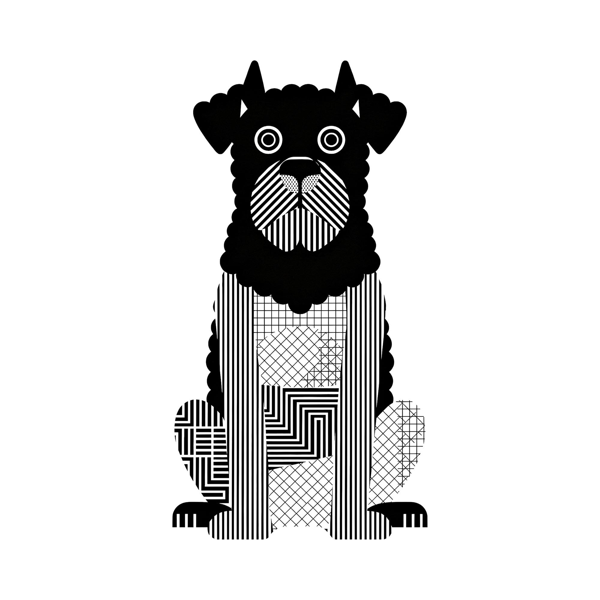 Black Russian Terrier Geometric Line Art - White