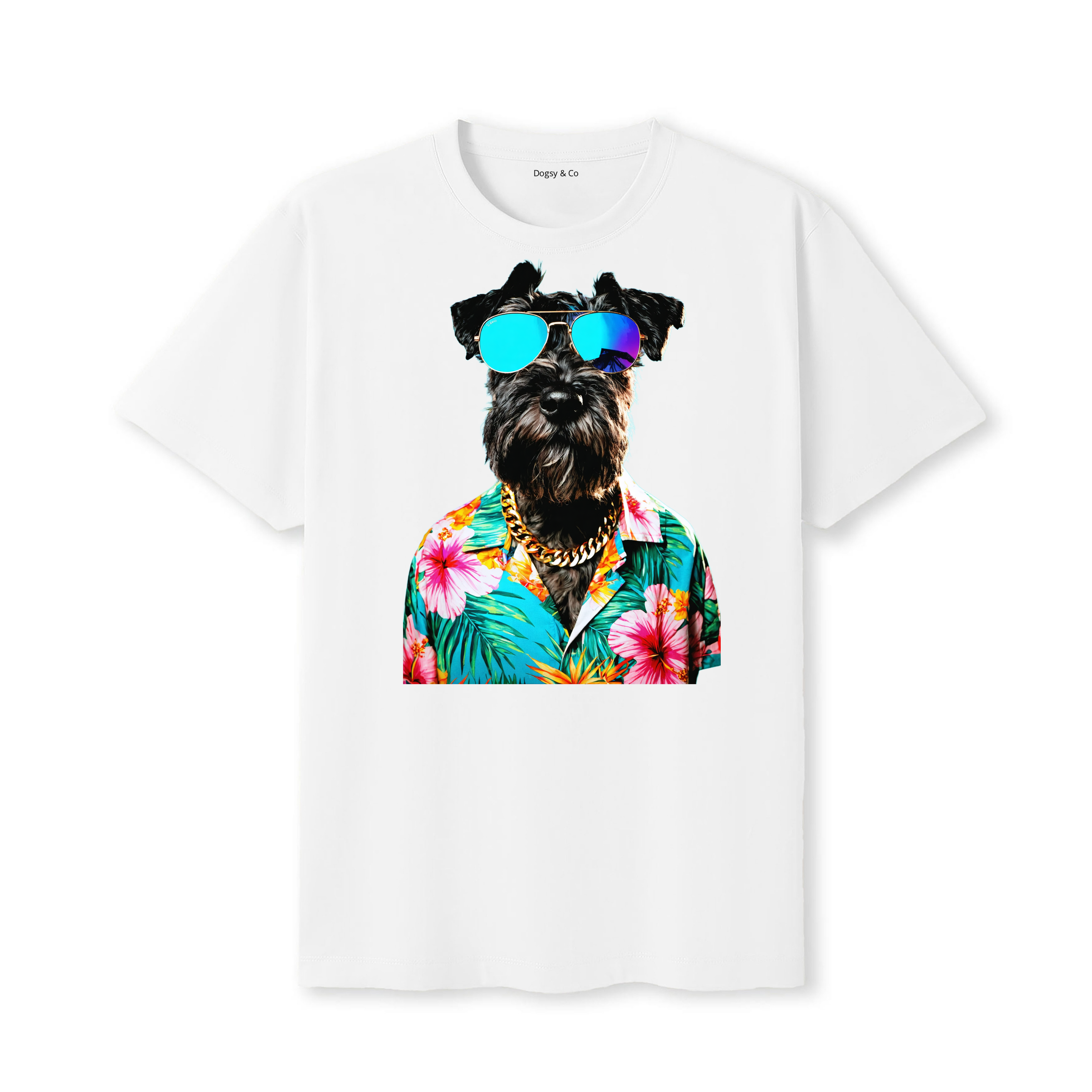 Black Russian Terrier Hawaii Dog T-Shirt - White