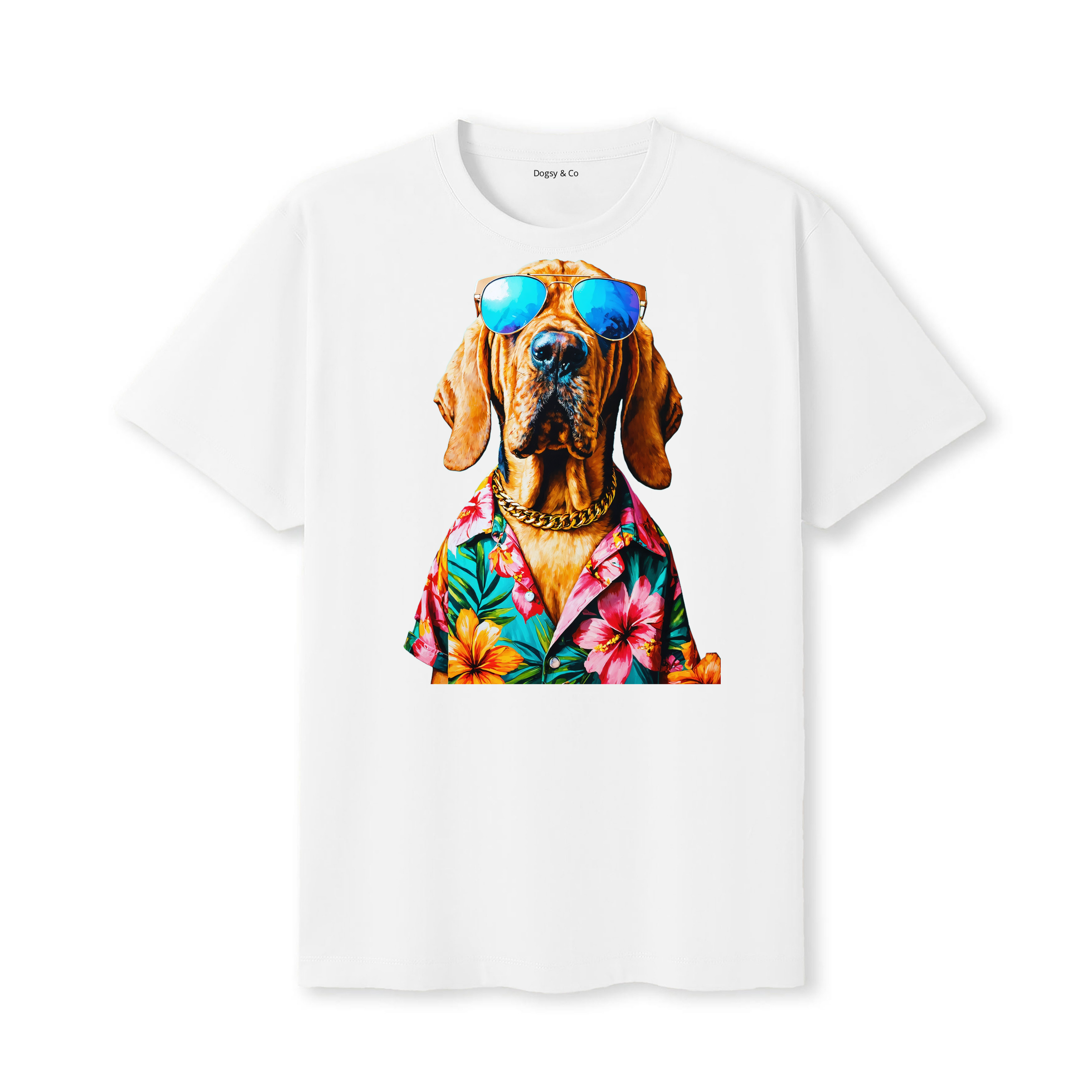 Bloodhound Hawaii Dog T-Shirt - White