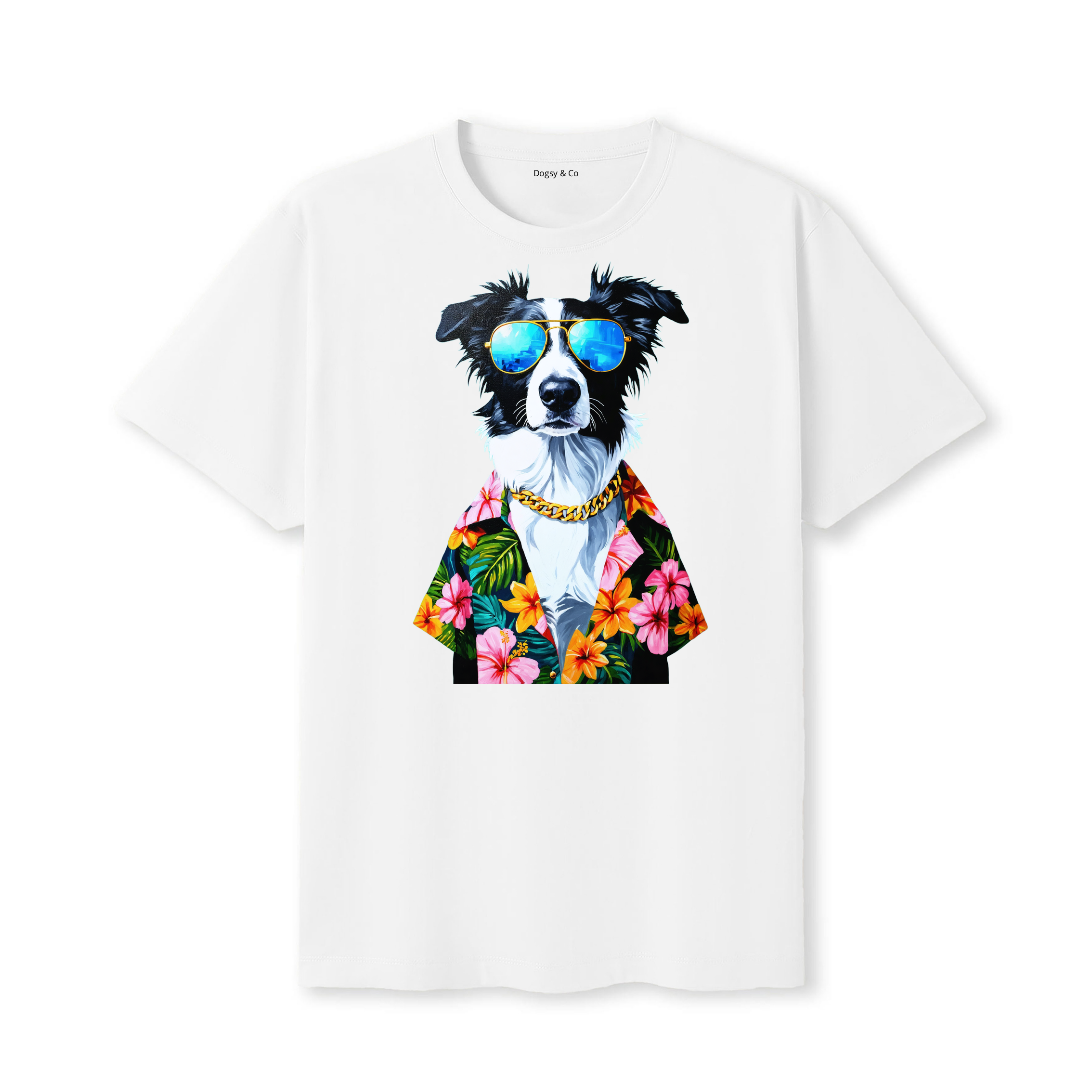 Border Collie Hawaii Dog T-Shirt - White