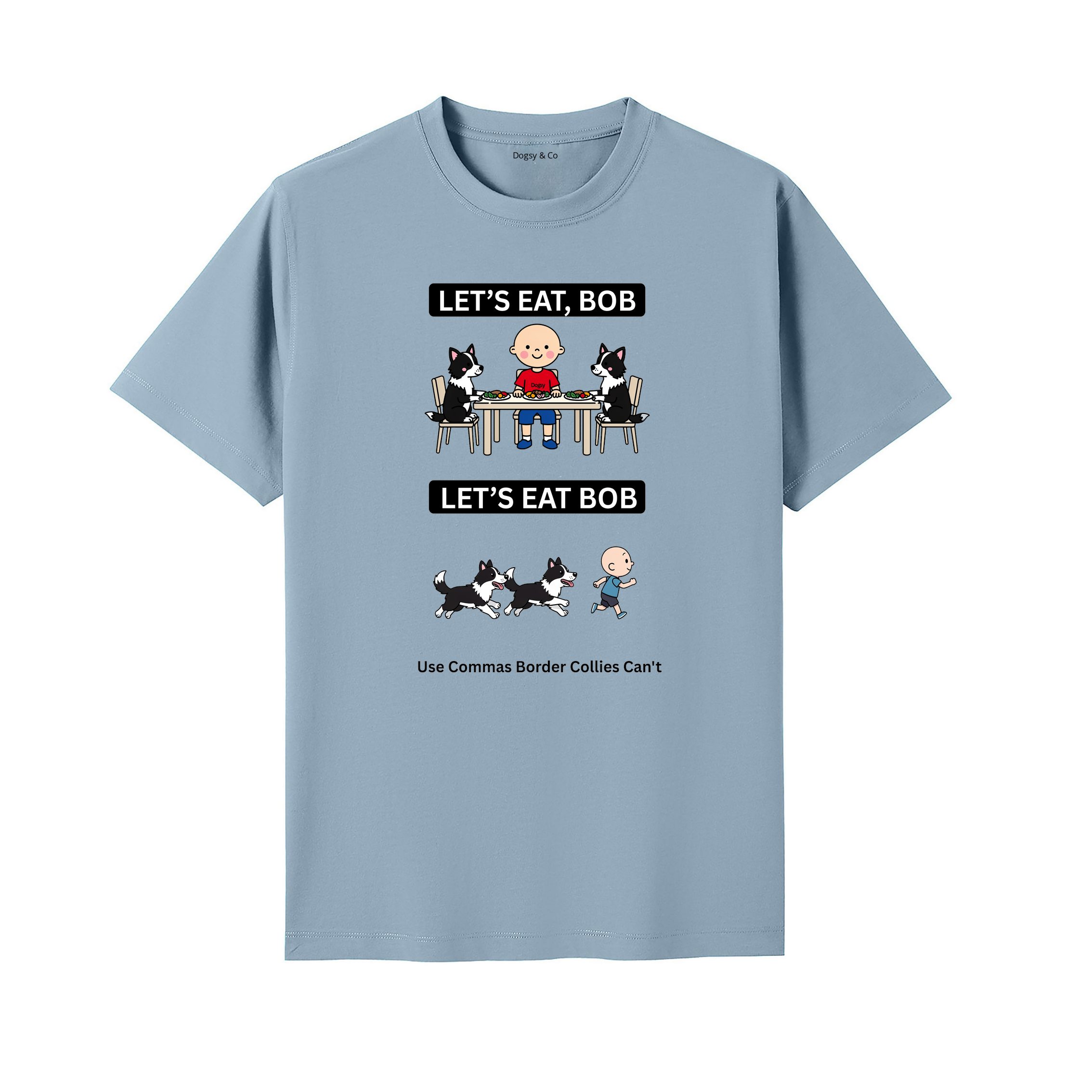 Border Collie Let's Eat Bob T-Shirt - seafoam blue