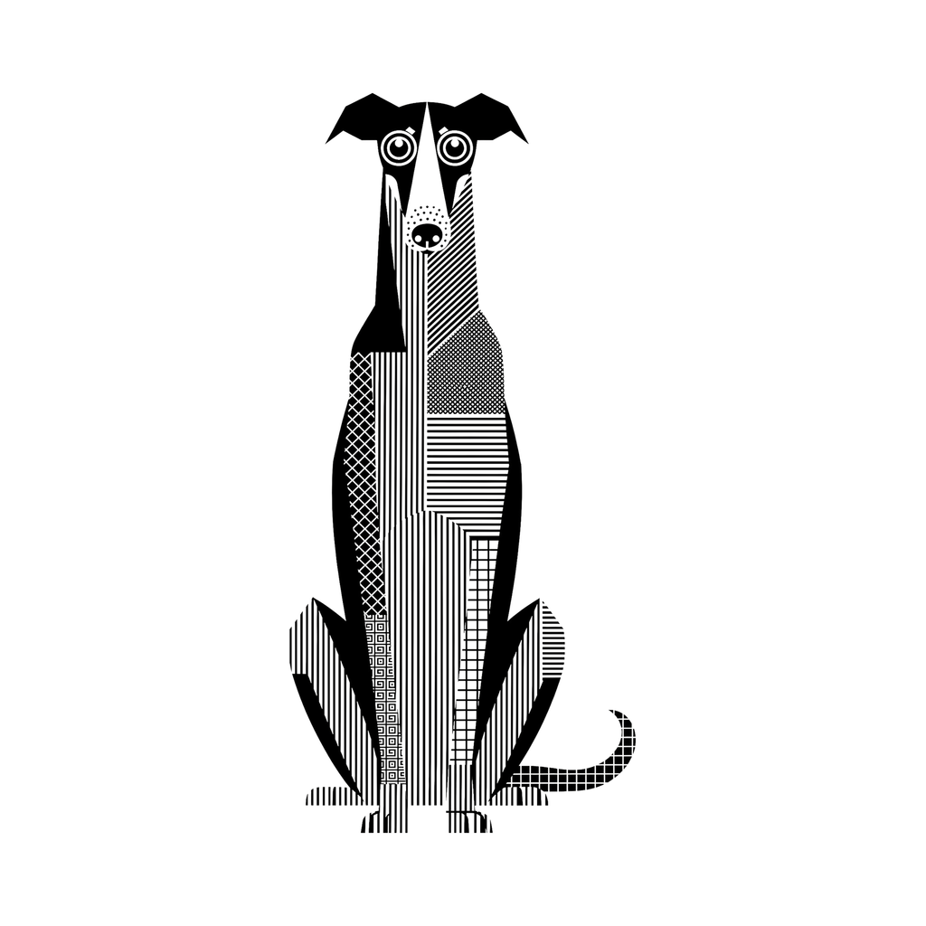Borzoi Geometric Line Art - White
