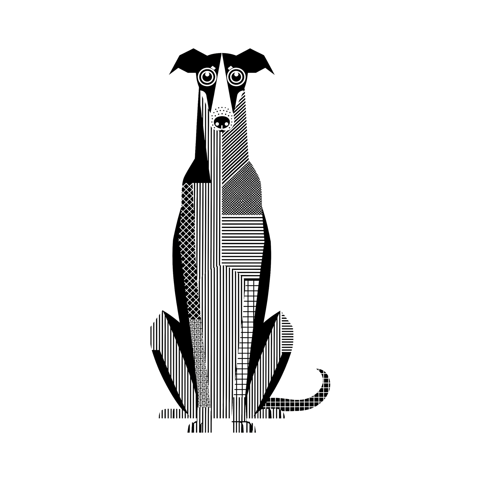 Borzoi Geometric Line Art - White