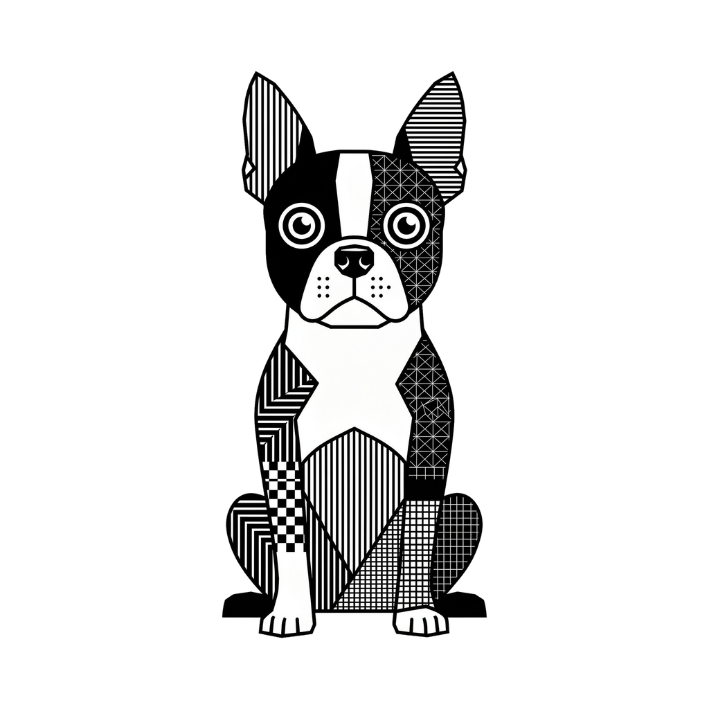 Boston Terrier Geometric Line Art - White