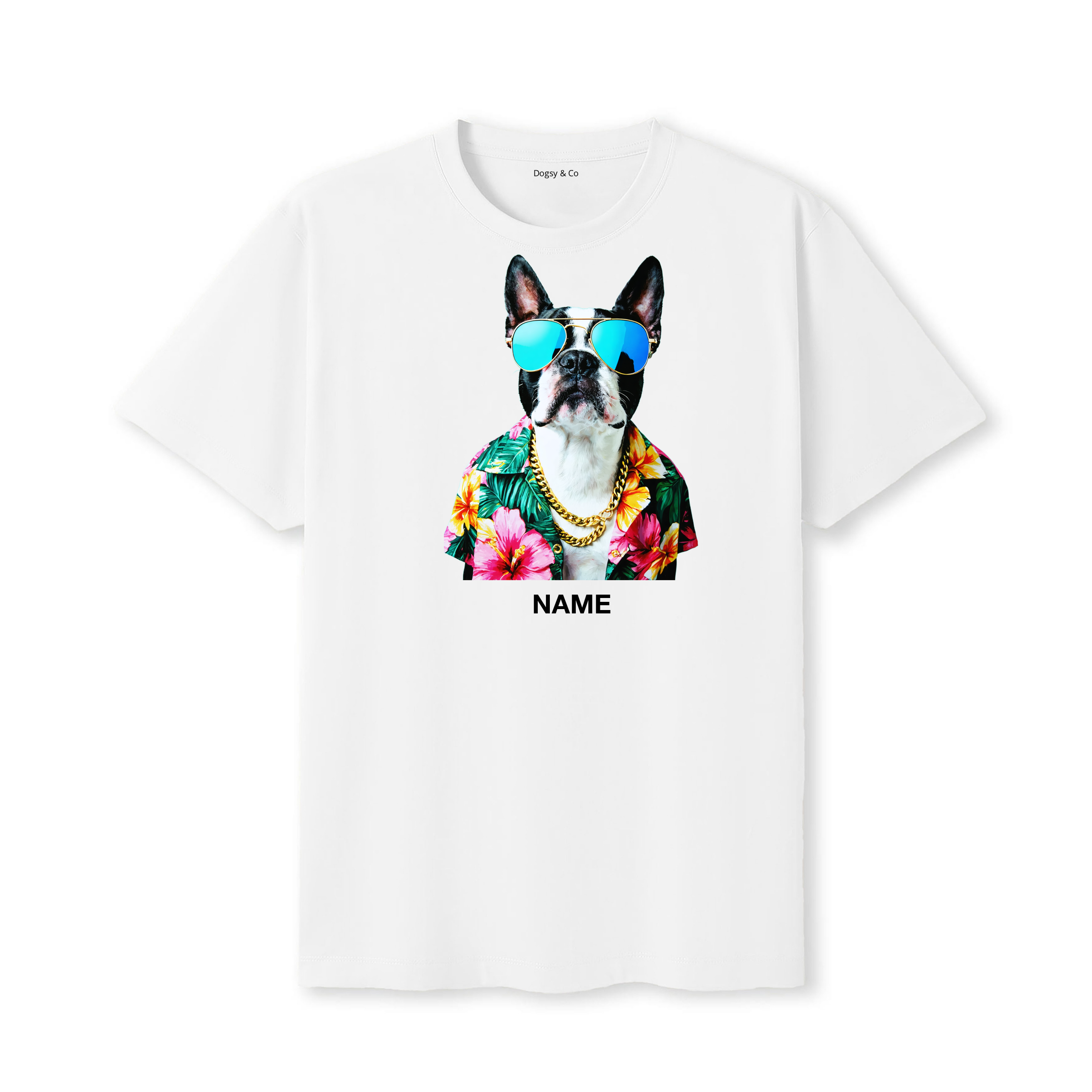 Boston Terrier Hawaii Dog Custom T-Shirt - White