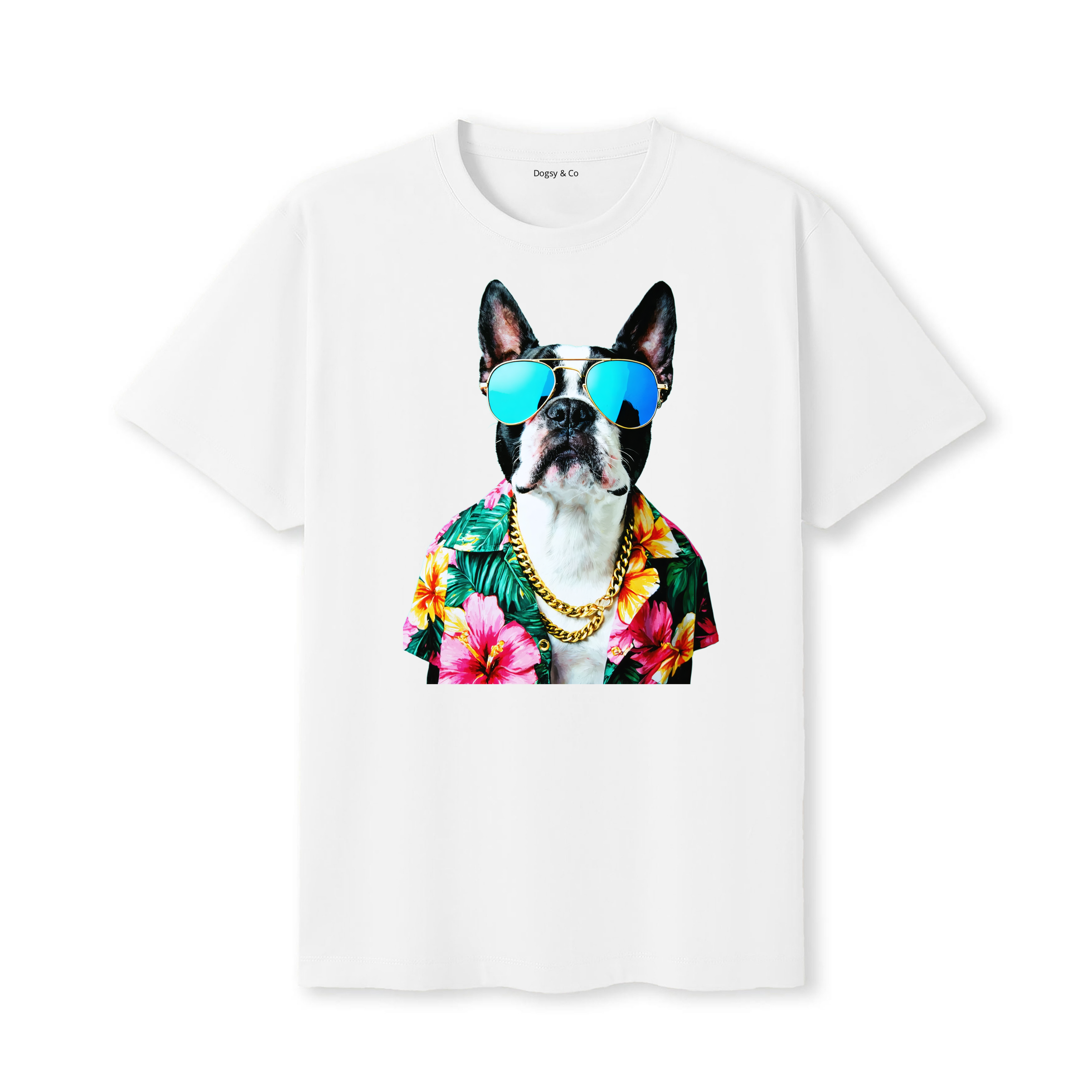 Boston Terrier Hawaii Dog T-Shirt - White