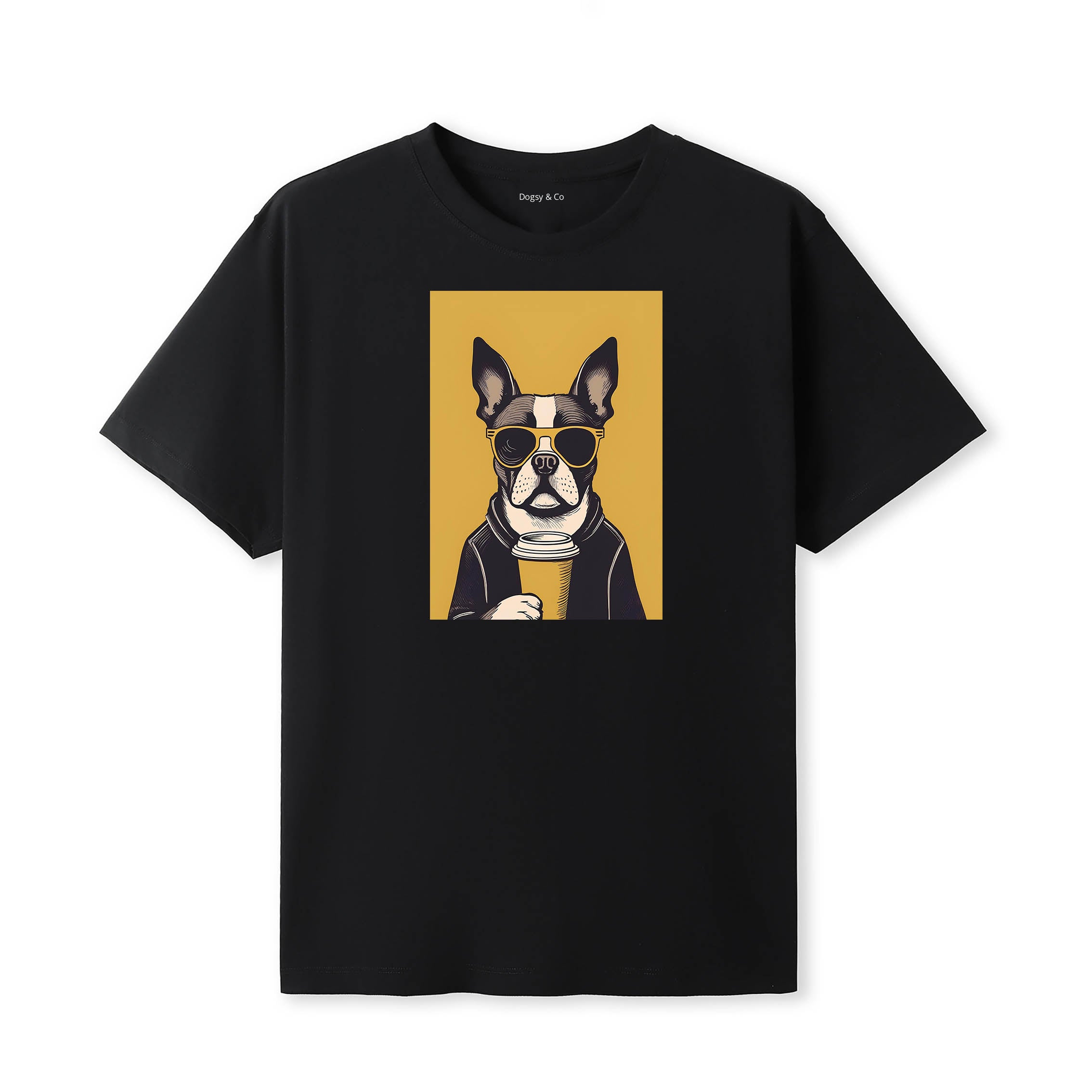 Boston Terrier Coffee Dog T-Shirt Black