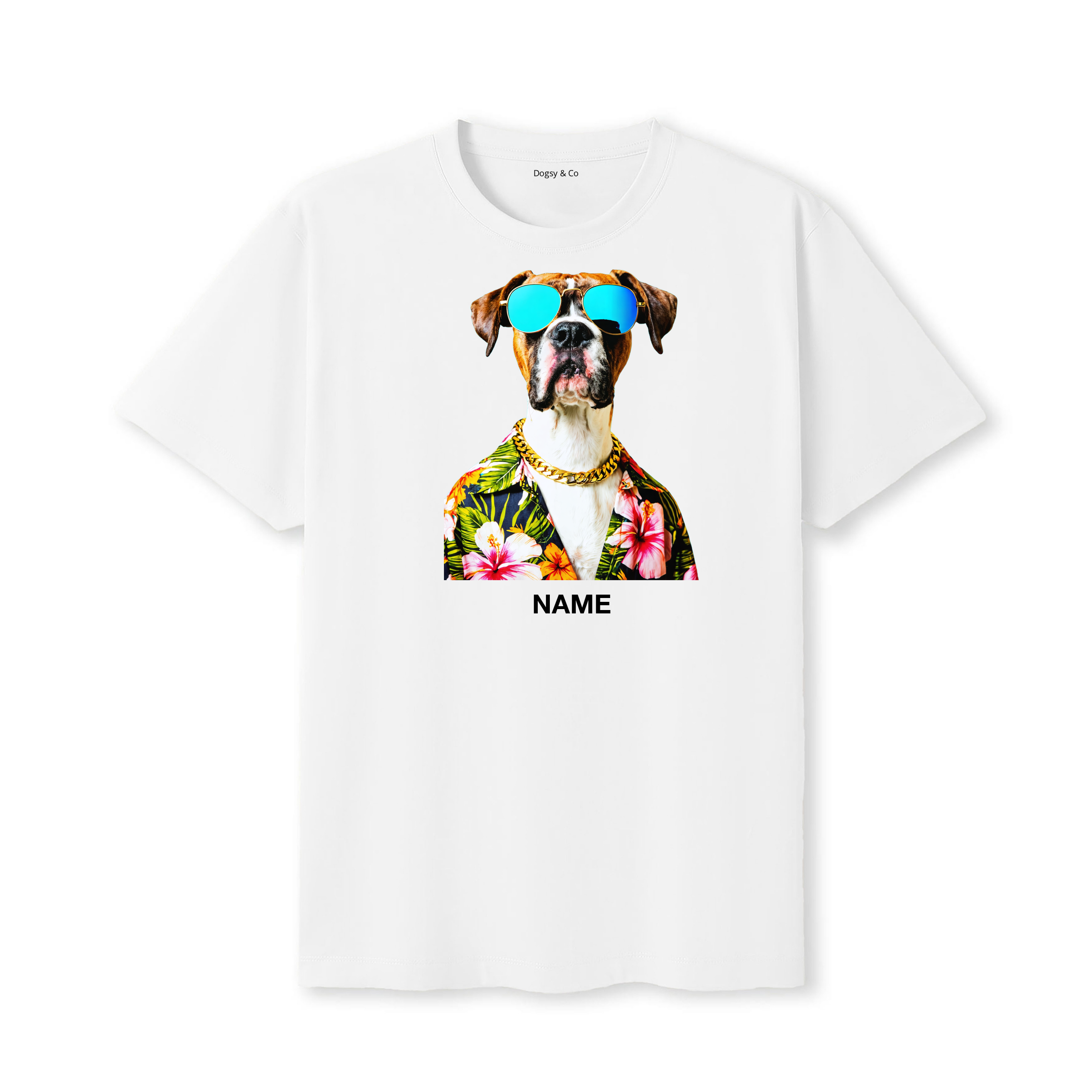 Boxer Hawaii Dog Custom T-Shirt - White