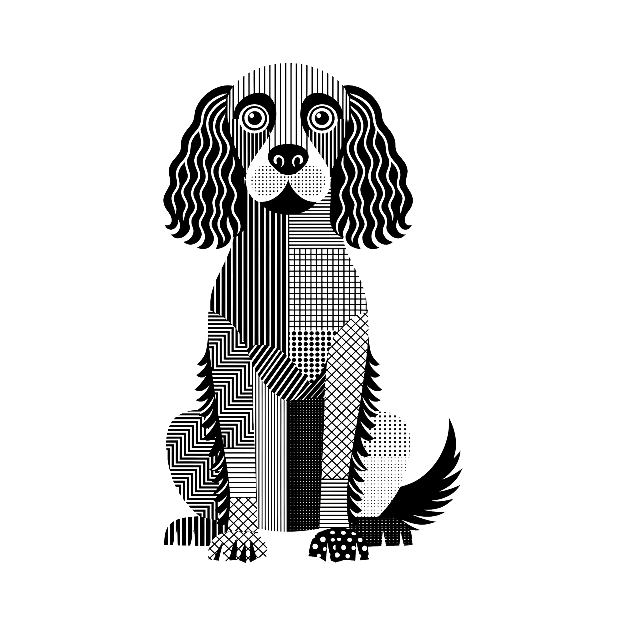 Boykin Spaniel Geometric Line Art - White