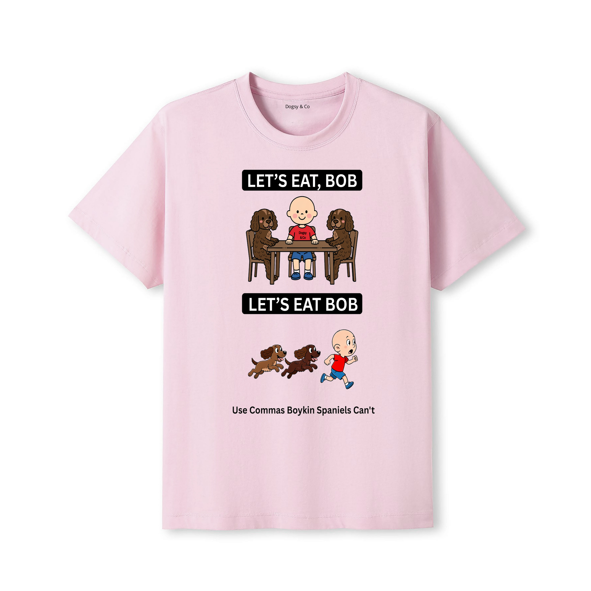 Boykin Spaniel Let's Eat Bob T-Shirt - dusty pink