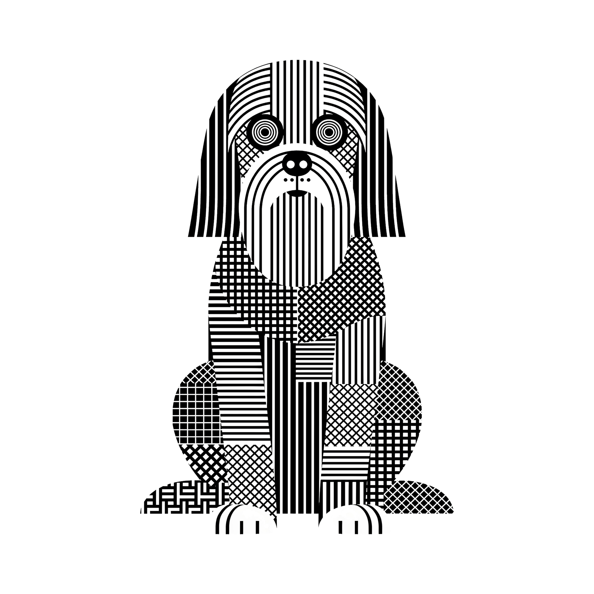 Briard Geometric Line Art - White