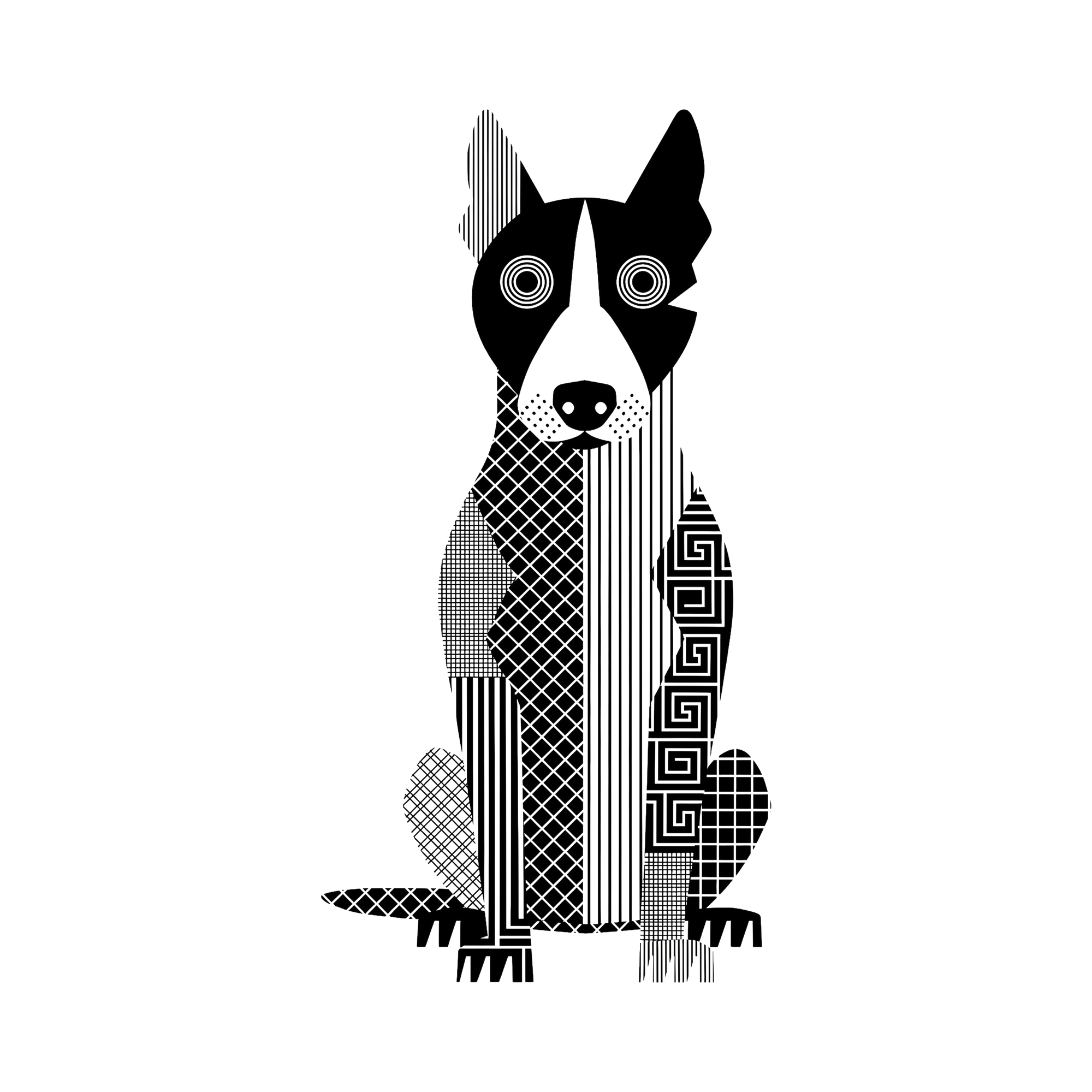 Bull Terrier Geometric Line Art - White