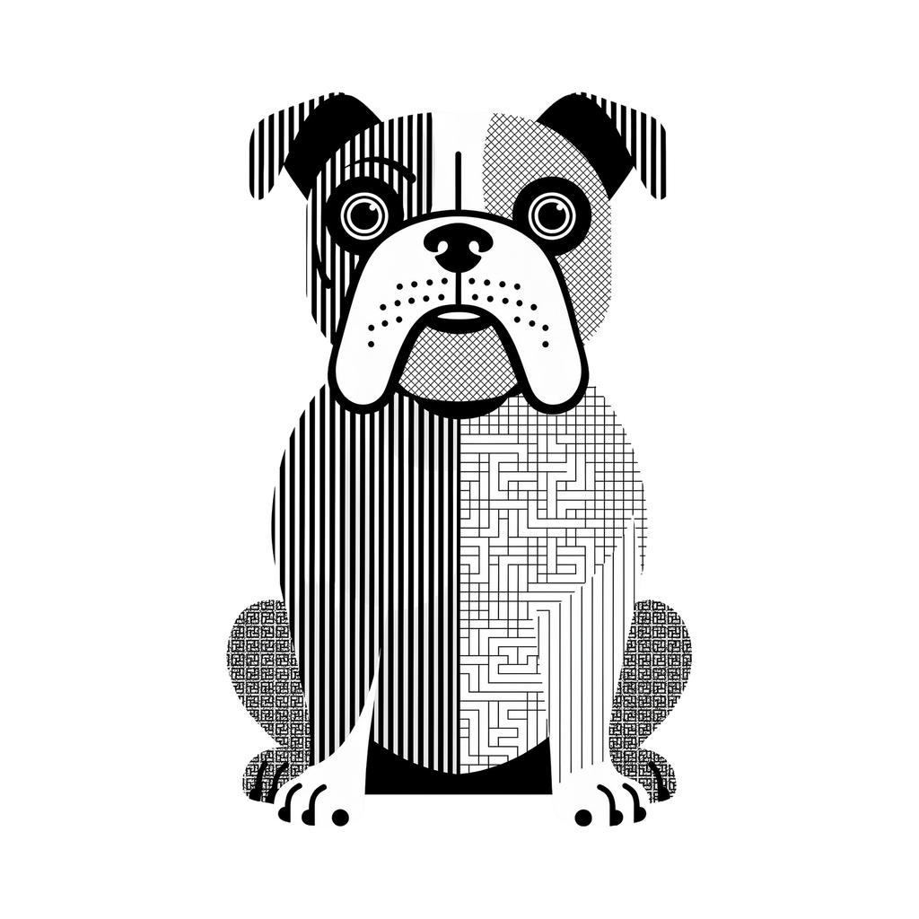 Bulldog Geometric Line Art - White
