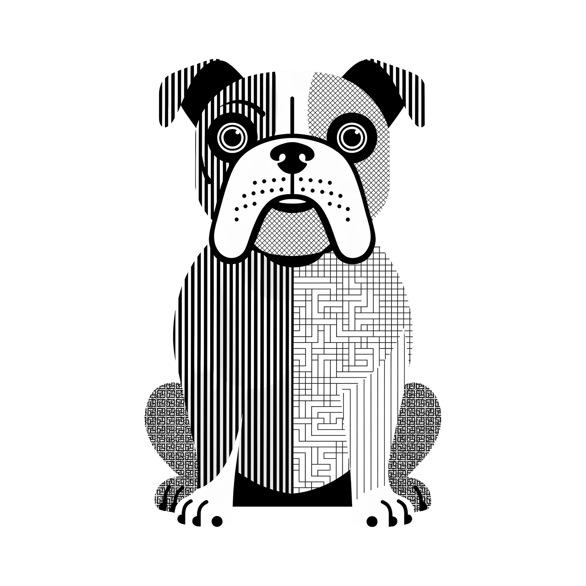 Bulldog Geometric Line Art - White