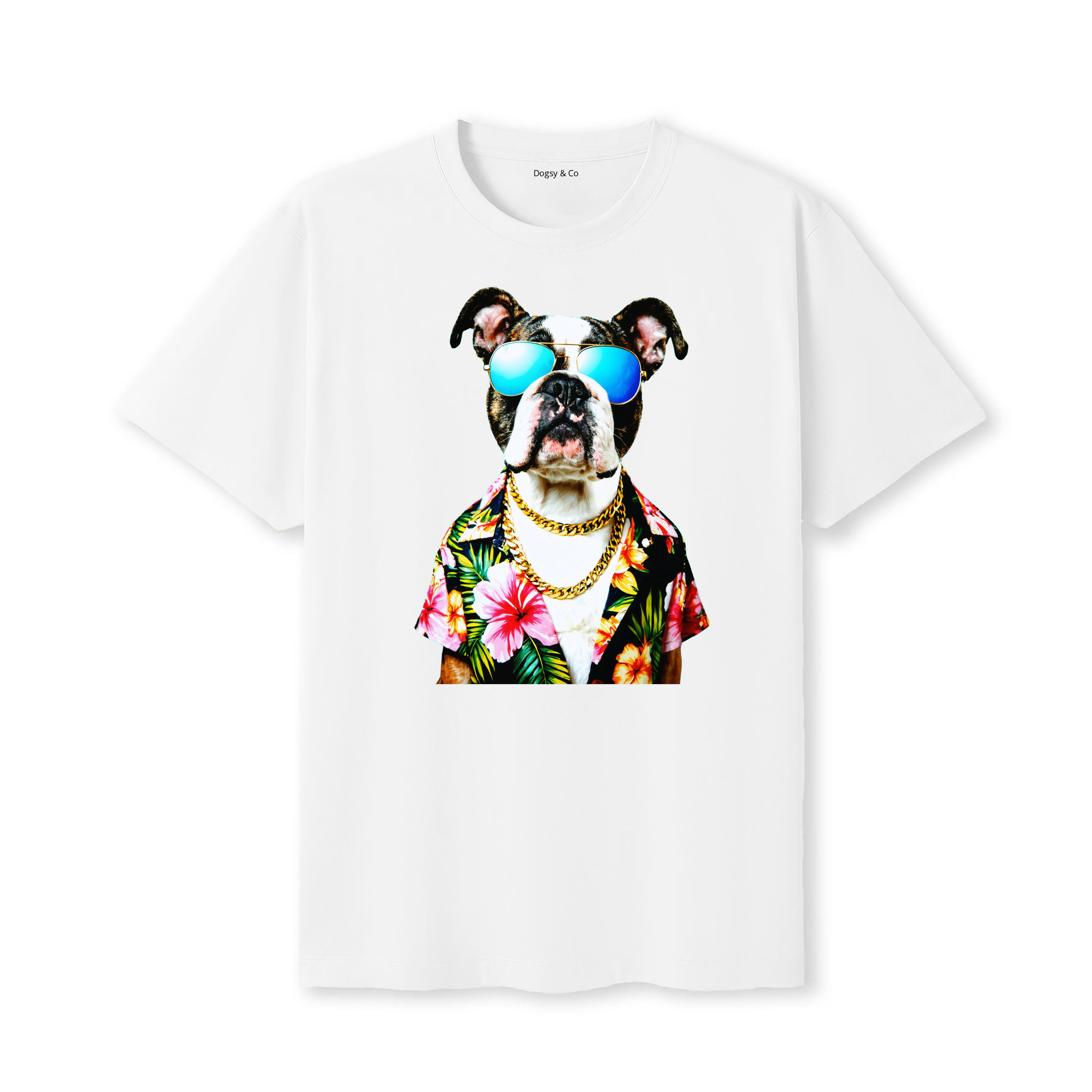 Bulldog Hawaii Dog T-Shirt - White