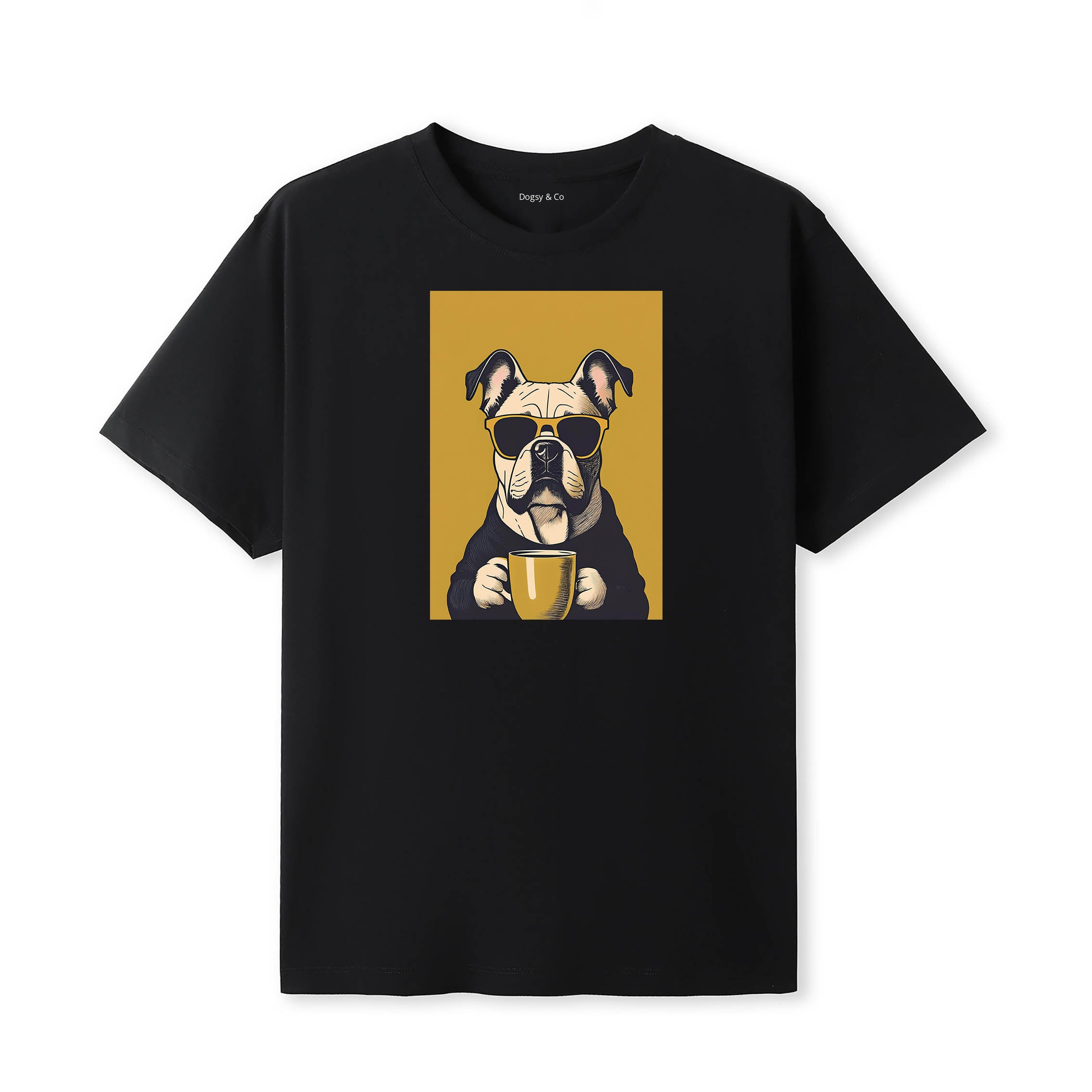 Bulldog Coffee Dog T-Shirt V4 Black