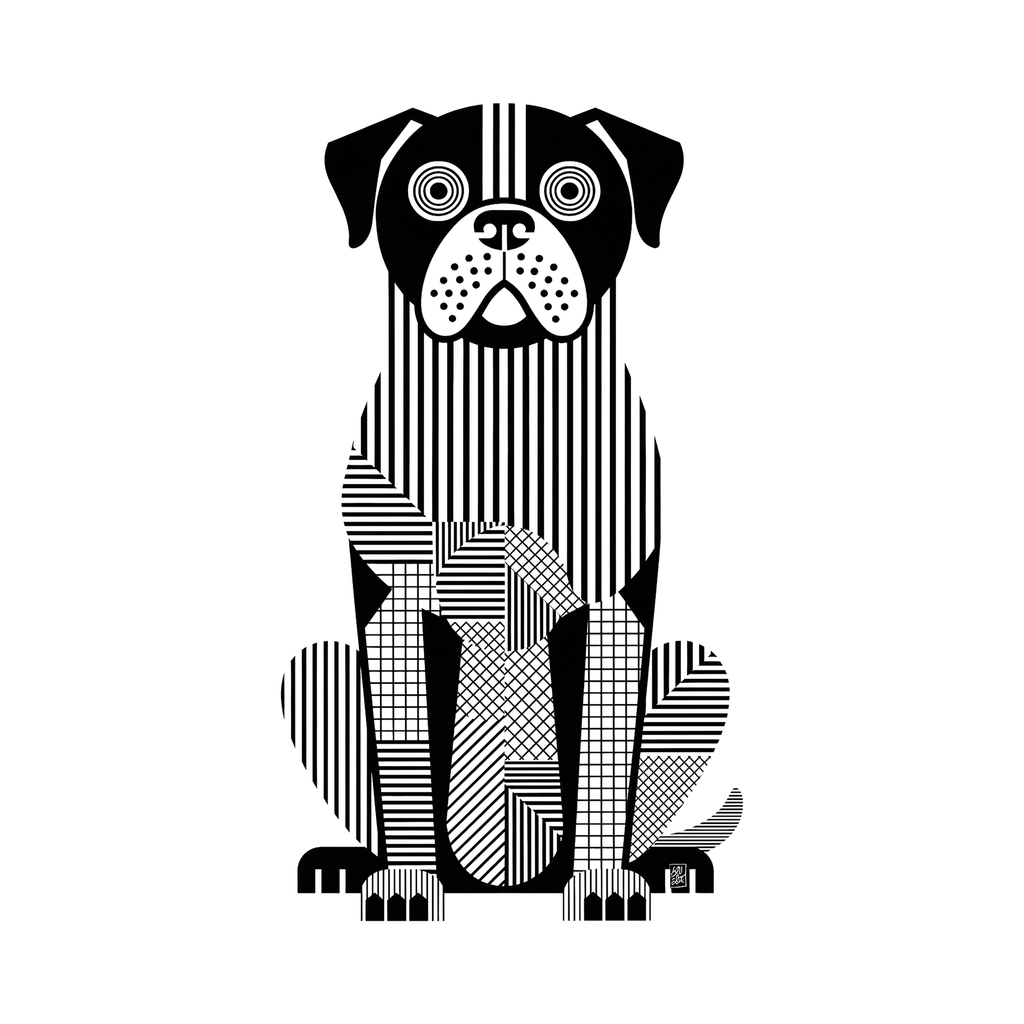 Bullmastiff Geometric Line Art - White