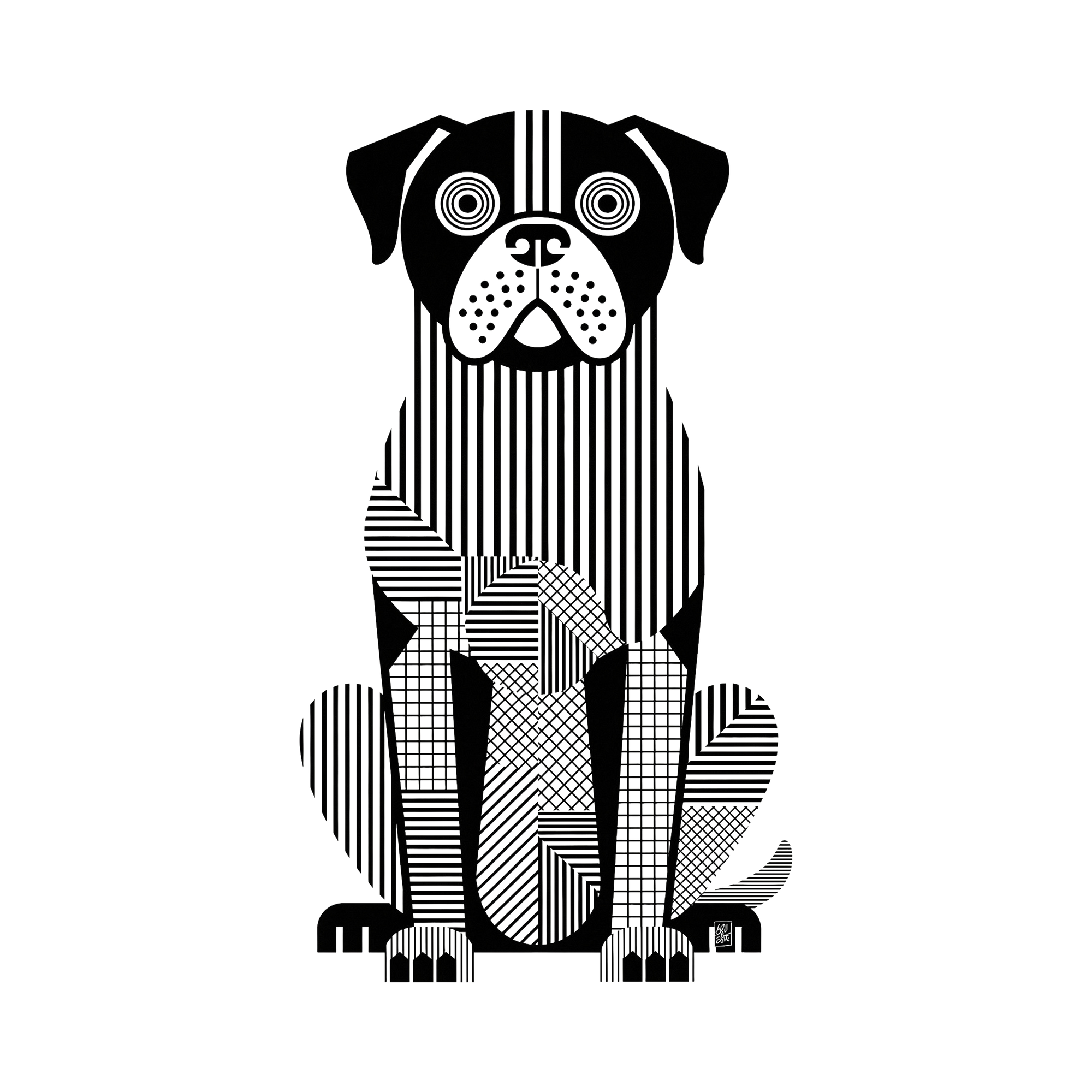 Bullmastiff Geometric Line Art - White