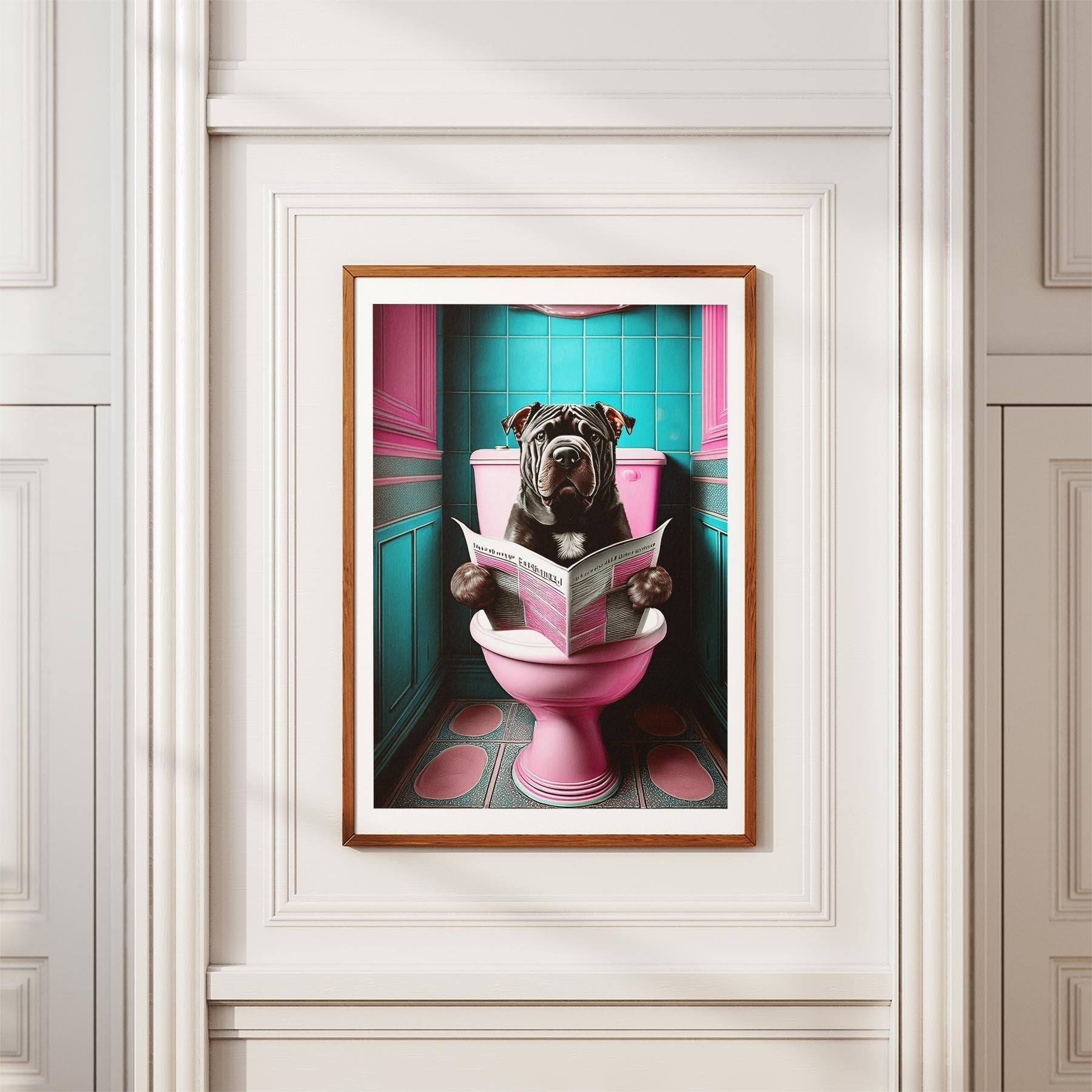 Shar Pei Toilet Dogs PInk and Turquise image 3