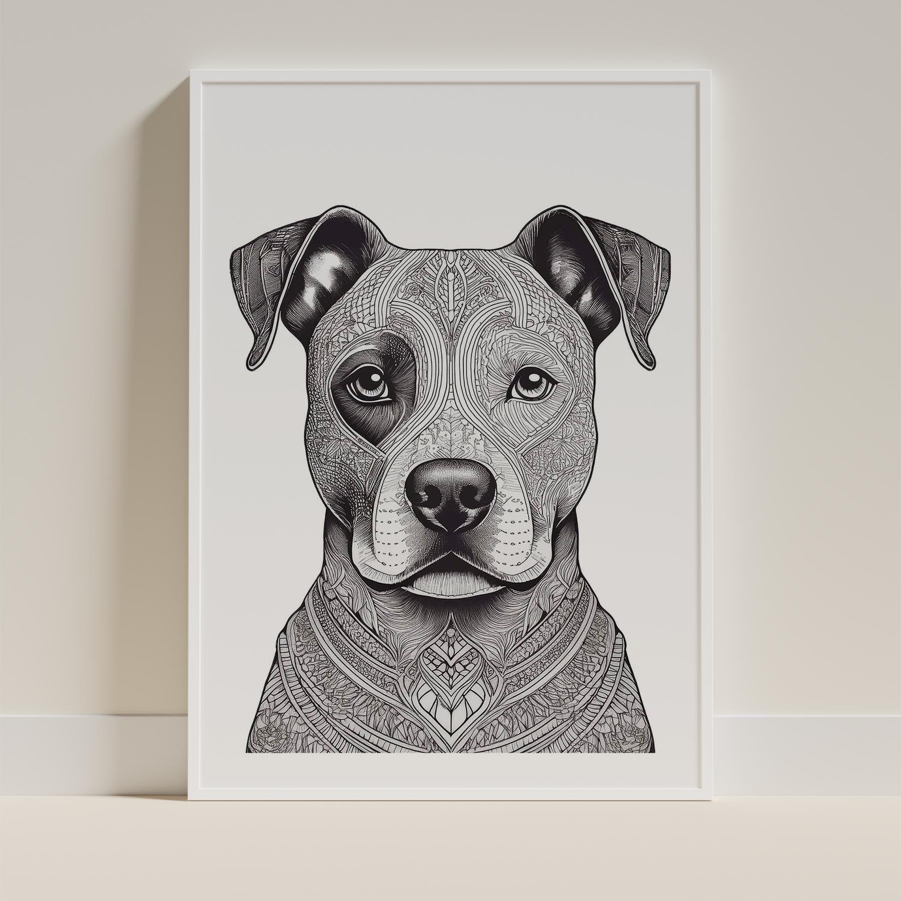 American Staffordshire Terrier Mandala Black and White Dog Series image 9