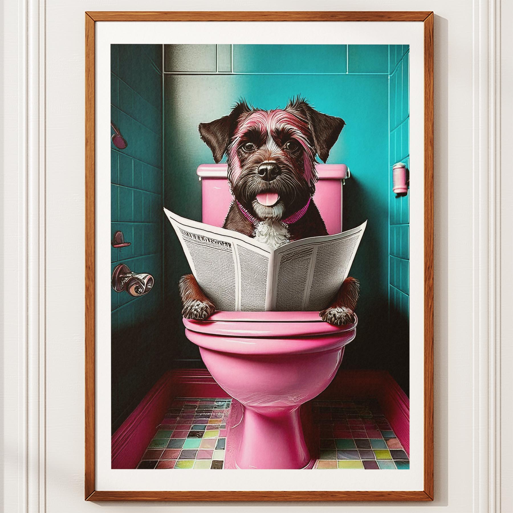 Border Terrier Toilet Dogs PInk and Turquise image 10