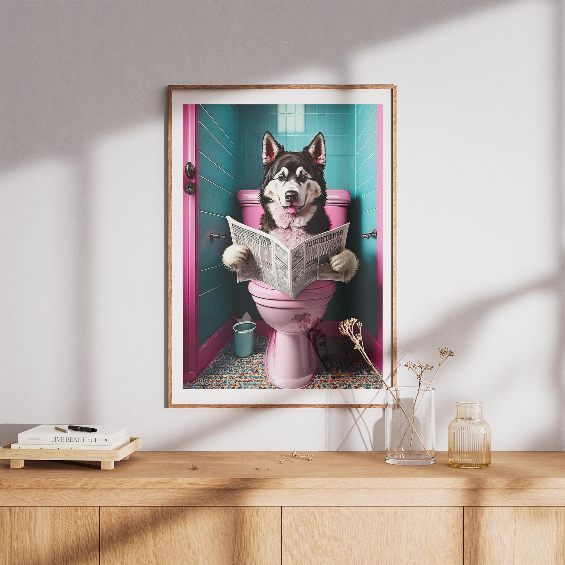 Alaskan Malamute Toilet Dogs PInk and Turquise image 8